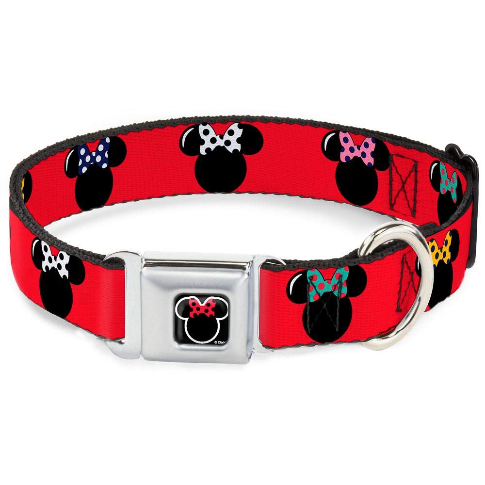 Buckle-Down Seatbelt Buckle Dog Collar - Minnie Mouse Silhouette Red/Black/Polka Dot - 1' Wide - Fits 15-26' Neck - Large