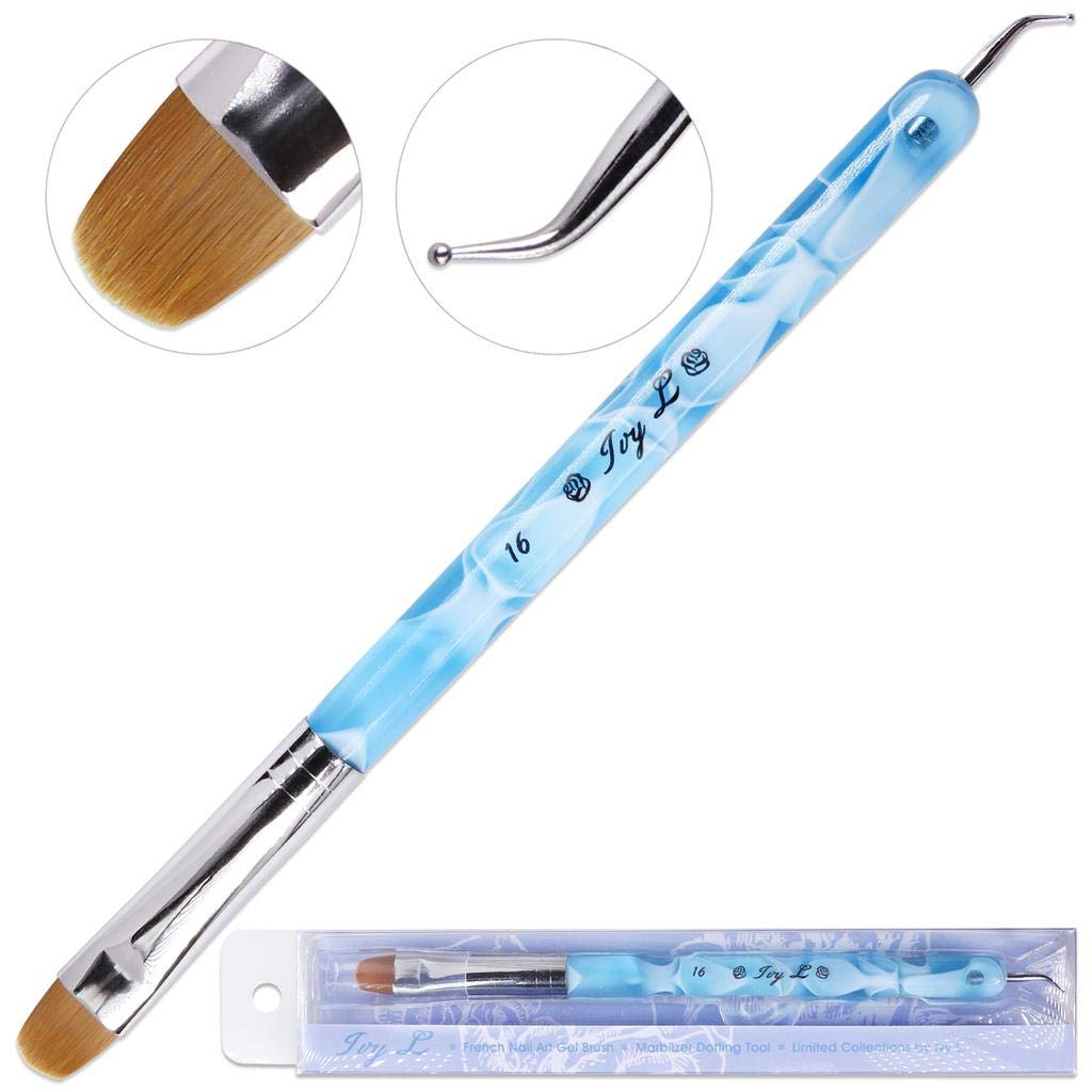 Ivy L 2- Way French Gel Acrylic Nail Art Kolinsky Brush With Dotting Tool For Professional Manicure Cuticle Clean Up Nail Art De