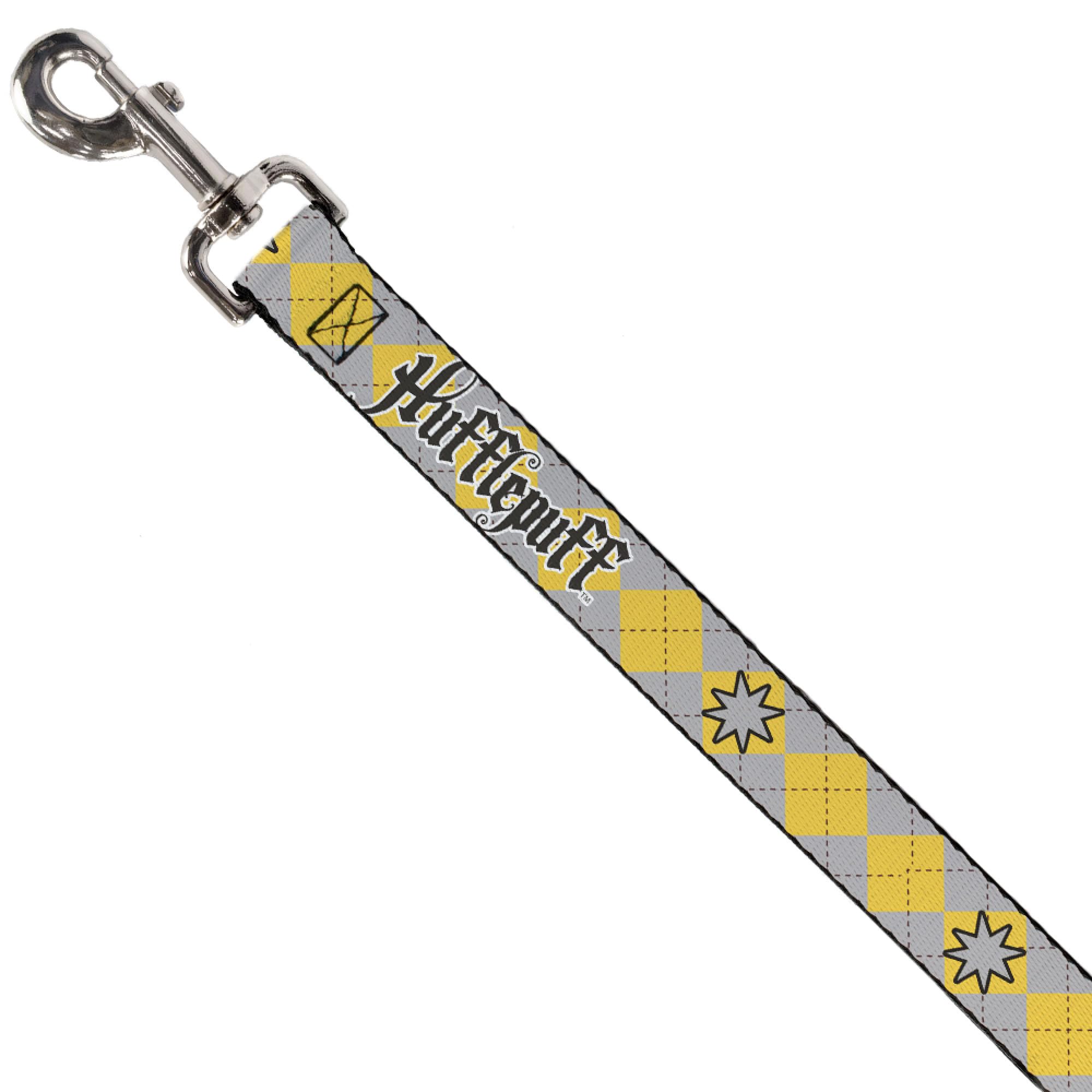 Warner Bros. Pet Leash, Dog Leash, Harry Potter Hufflepuff Stars Argyle Plaid Gray Gold Browns, 6 Feet Long 1.0 Inch Wide