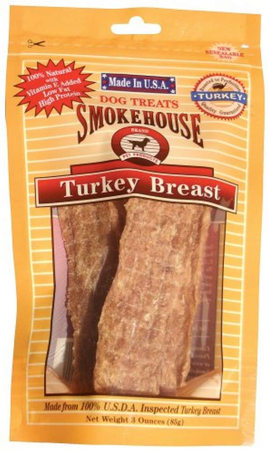 Smokehouse 100-Percent Natural Turkey Breast Dog Treats, 3-Ounce
