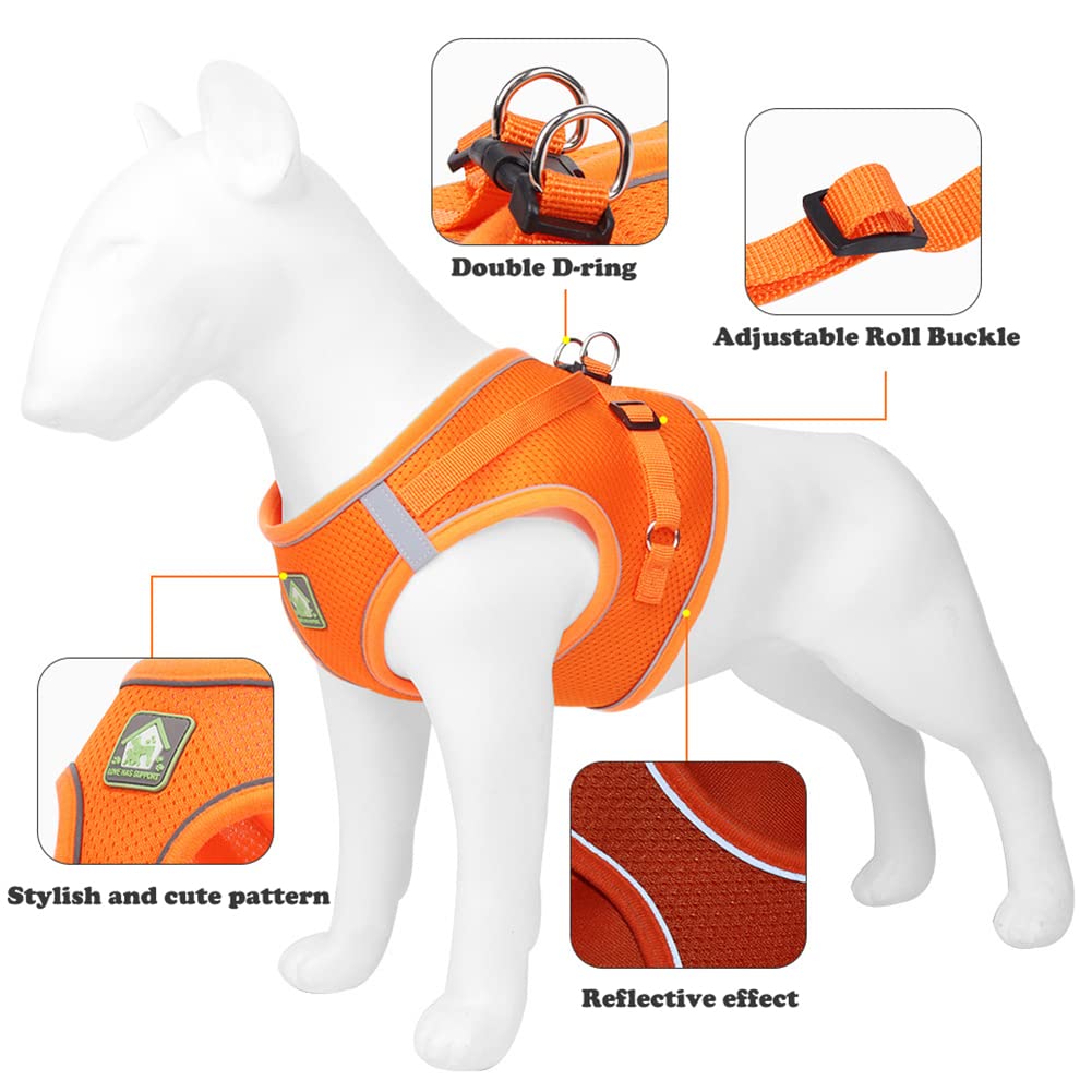 Puppy Harness And Leash Set, Escape Proof Dog Cat Vest Harness For Cats Small Medium Dogs, Adjustable Reflective Step In Harness,Soft Mesh Comfort Fit No Pull No Choke (Medium(13.7'-15.7'), Pink)