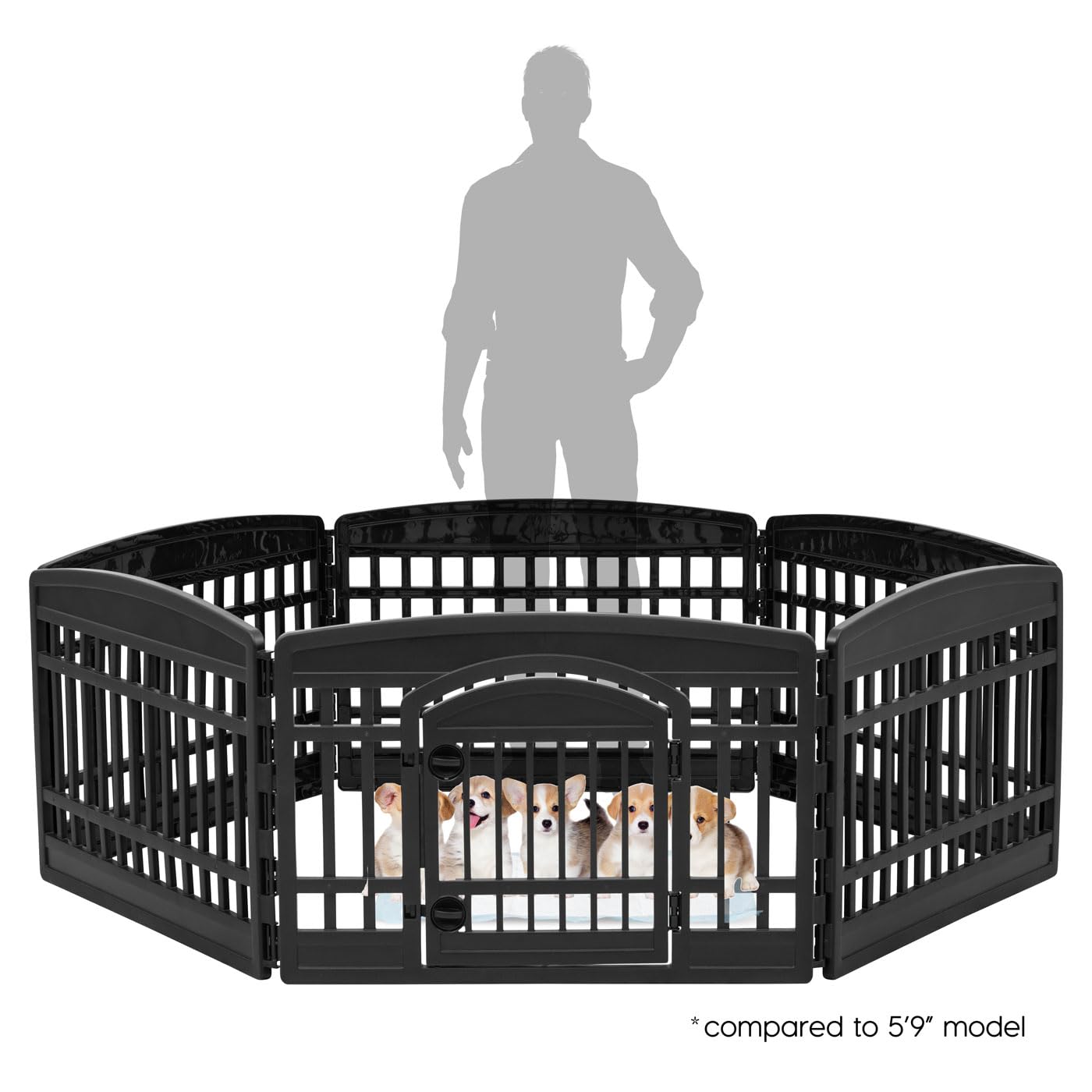 IRIS USA 24 6-Panel Dog Playpen with Door, 61 x 61 x 24, Puppy Playpen, Dog Play Pen Indoors, Pet Fence, Puppies/Small Dogs, Bla