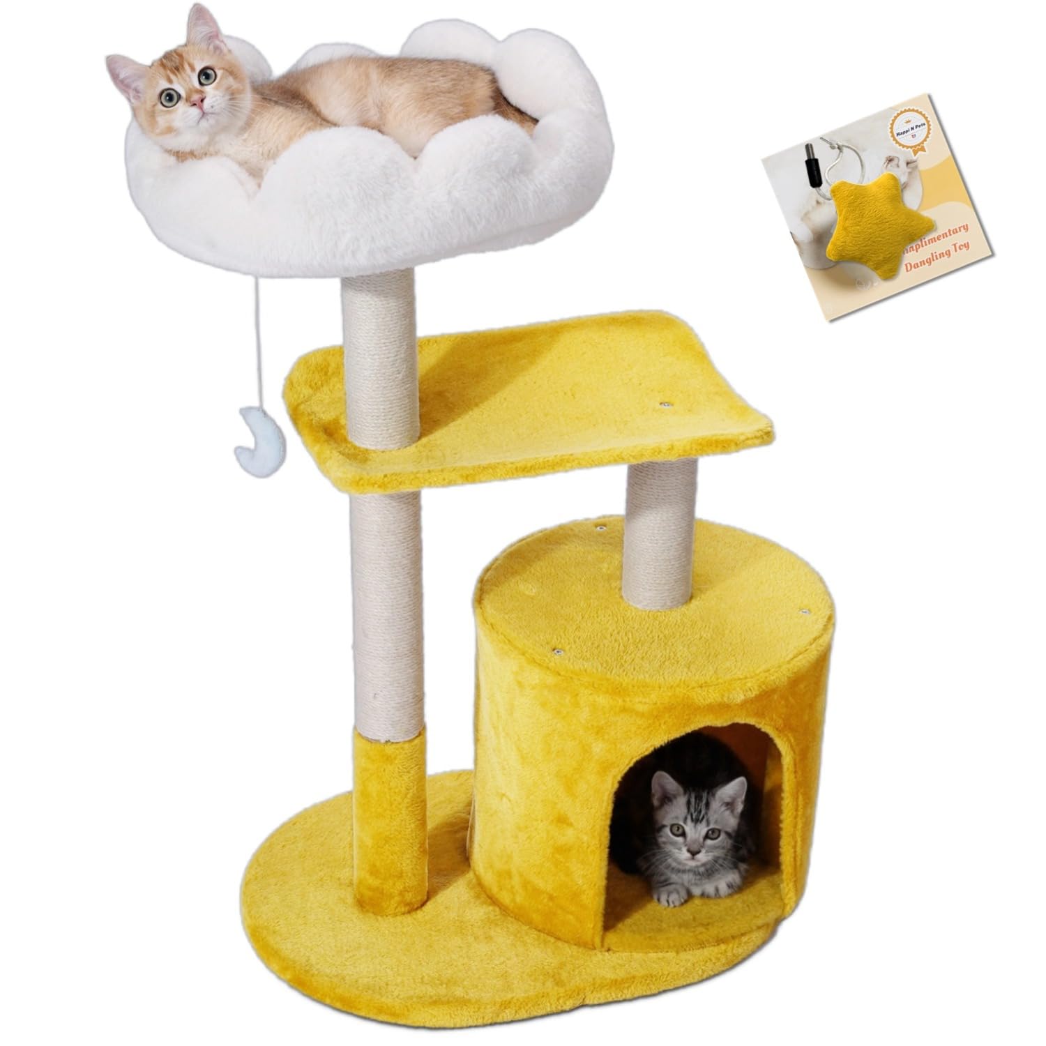 Happi N Pets Cat Tree, 33 Multi-Level Cloud Cat Tree Tower with Cozy Padded Bed & Large Condo for All Sized Cats, Featuring Scra