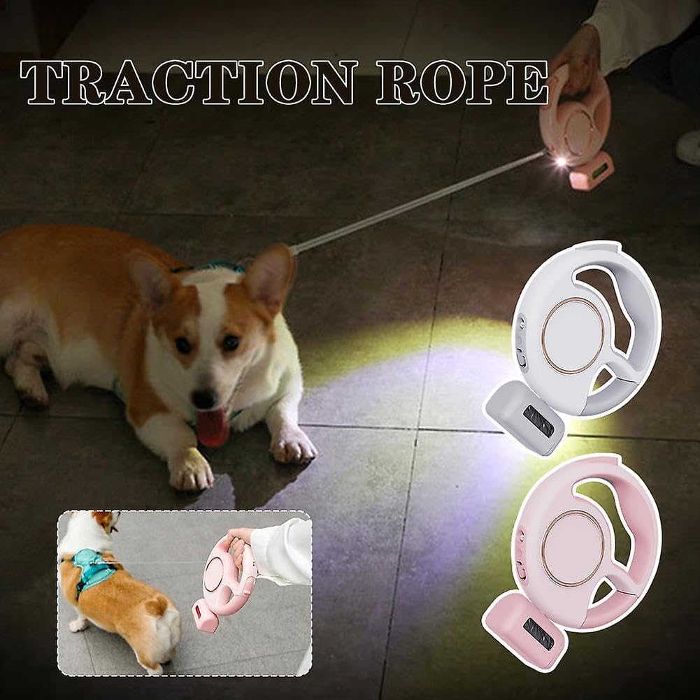 Retractable Dog Leash 10Ft/3M - Rechargeable Pet Leash With Led Flashlight One-Handed Brake Ring Buckle Locker & Poop Bag Dispen