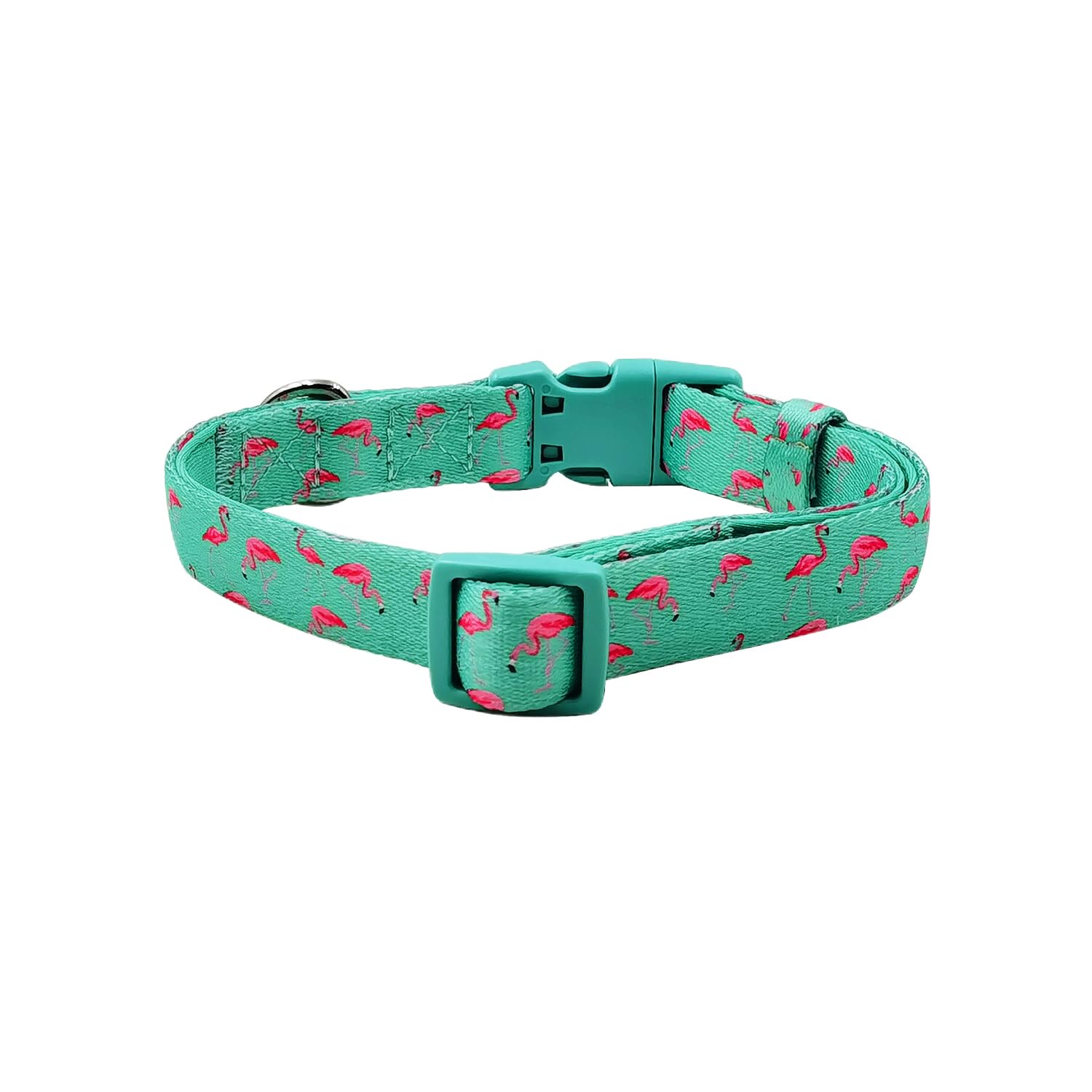 Olahibi Neoprene Padded Dog Collar, Soft And Comfortable, Flamingo Pattern, For Medium Dogs.(Medium, Green Flamingo)