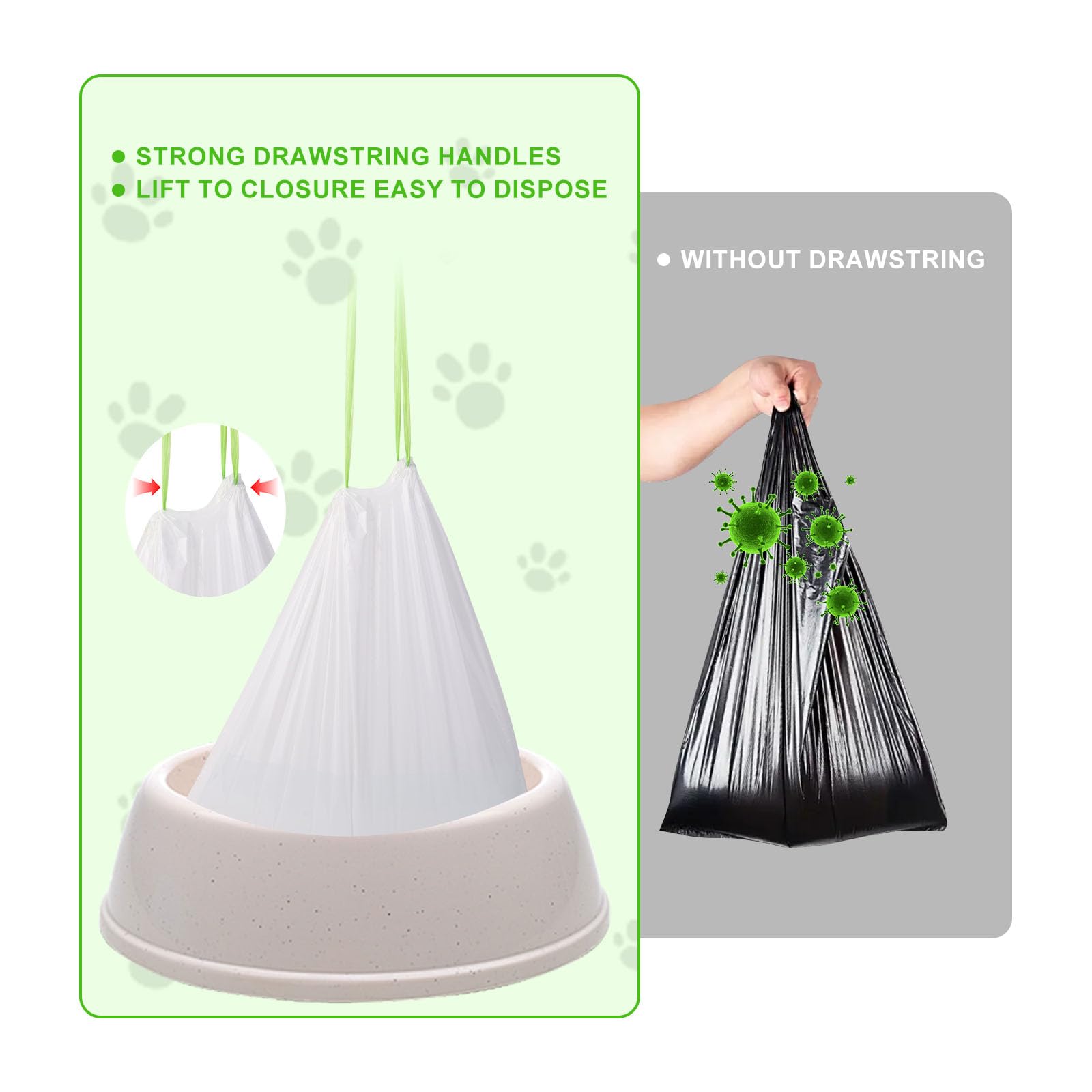 Hlinakrbcs Litter Box Waste Bags For Robot 4 And 3, 60 Pack Drawstring Self Cleaning Cat Litter Box Liners, Extra Thick Waste Dr