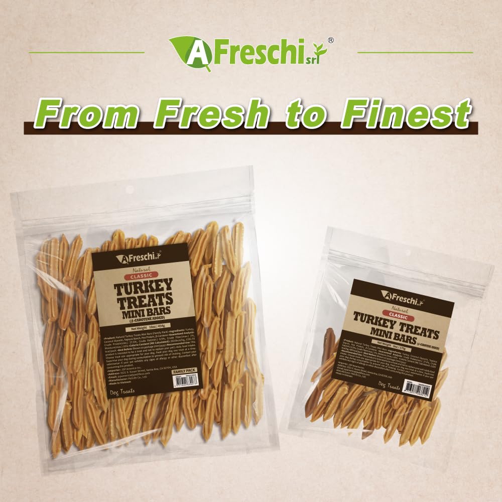 A Freschi srl Natural Turkey Treats - Hypoallergenic, Low-Fat Puppy Snack, 6 oz Mini Bars