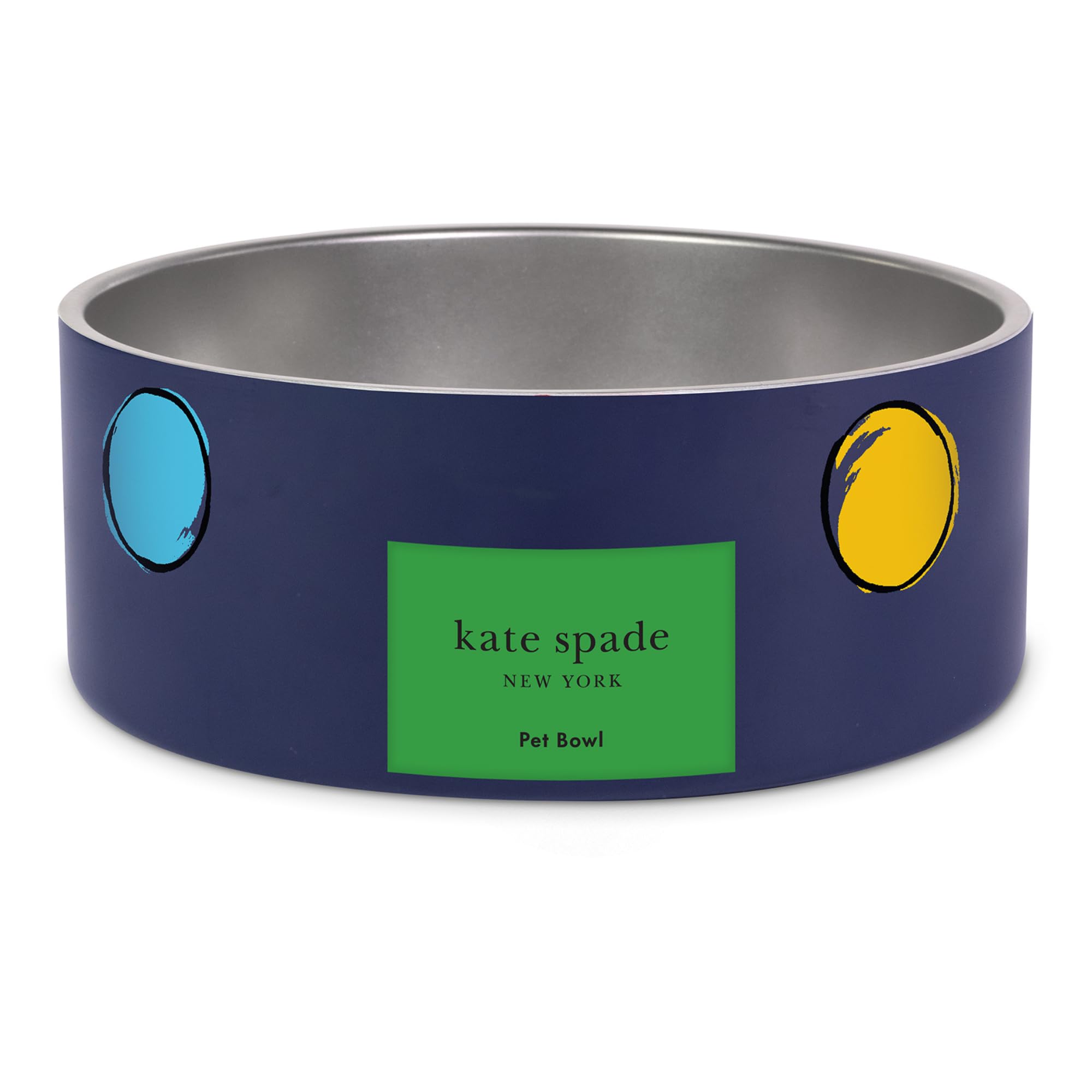 kate spade new york Dog Dish for Food and Water, Stainless Steel Bowl with Non-Slip Base, 2 Cup (16oz) Capacity, Small & Medium 