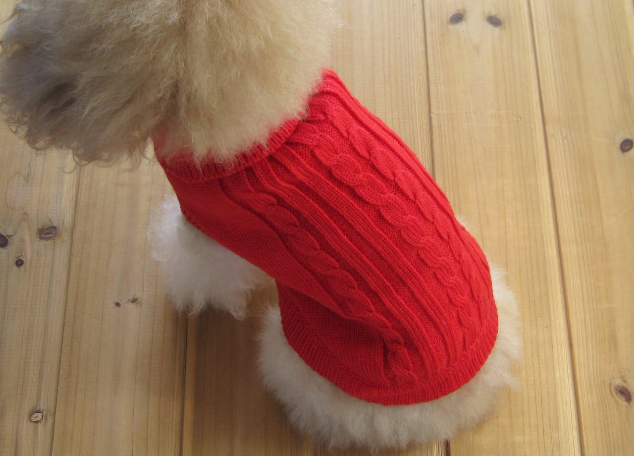 Fami Small Dog Sweaters Knitted Pet Cat Sweater Warm Dog Sweatshirt Dog Winter Clothes Kitten Puppy Sweater(Red, S)