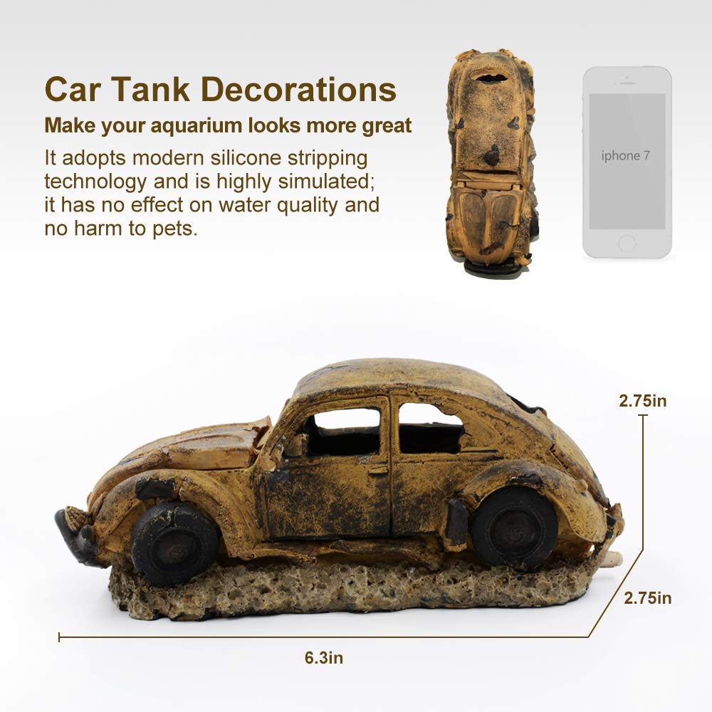 Boxtech Decorations For Aquarium, Aquarium Resin Ornament Decorations, Imitation Car Wreck For Air Bubble Stone Oxygen Pump Fish