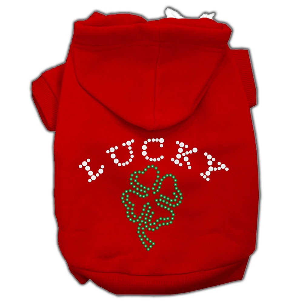 Pet, Dog & Cat Hoodie Rhinestone, "Four Leaf Clover Outline" Red SM (3-6 lbs.)
