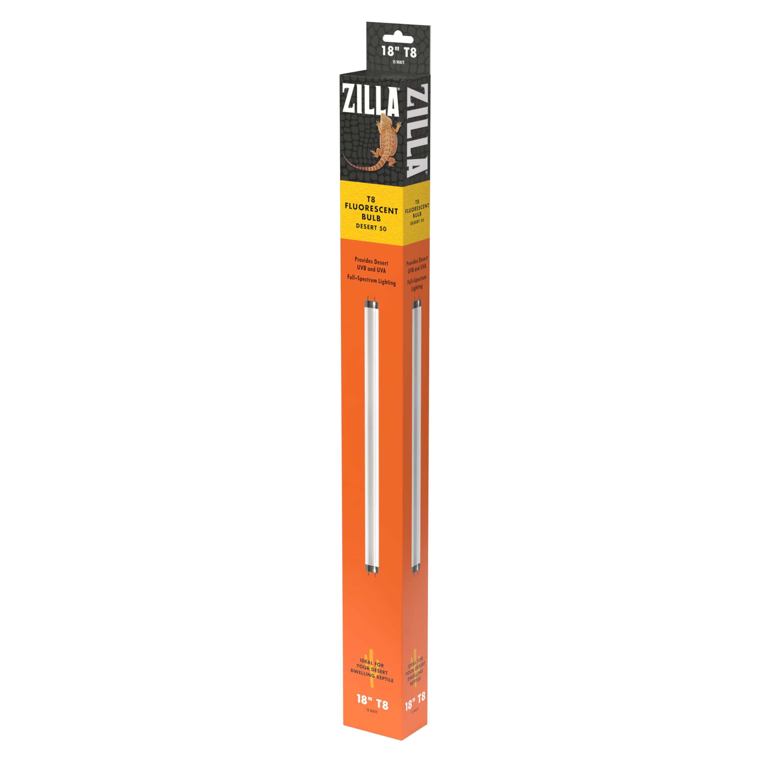 Zilla Reptile Pet Habitat Lighting UVB Fluorescent Desert T8 Light Bulb, 15 Watt