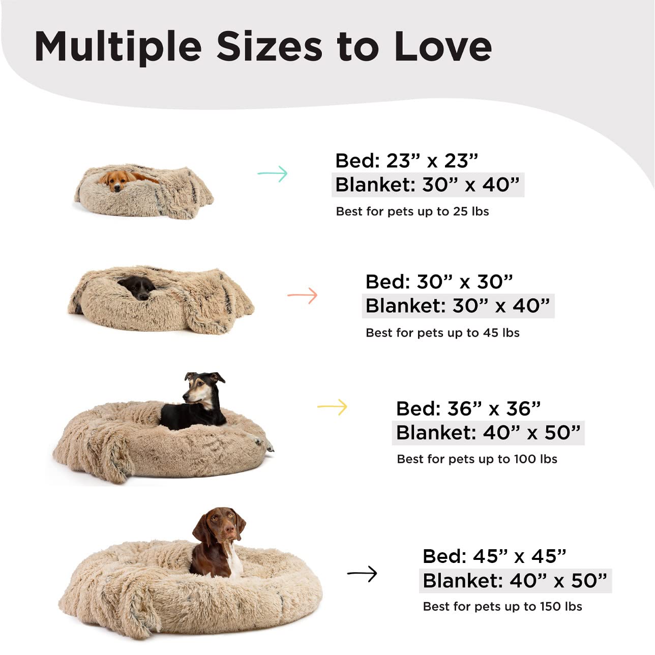 Best Friends by Sheri Calming Shag Donut Cuddler Bed + Pet Blanket Set, Taupe, Extra Medium 30"x30", Long Shag Fur