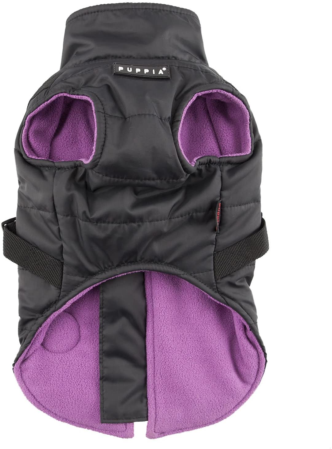 Puppia Mountaineer Winter Dog Coat With Integrated Harness No Pull Cold Weather Waterproof Warm Fleece Back Zipper For Small & Medium Dog, Black, Xx-Large
