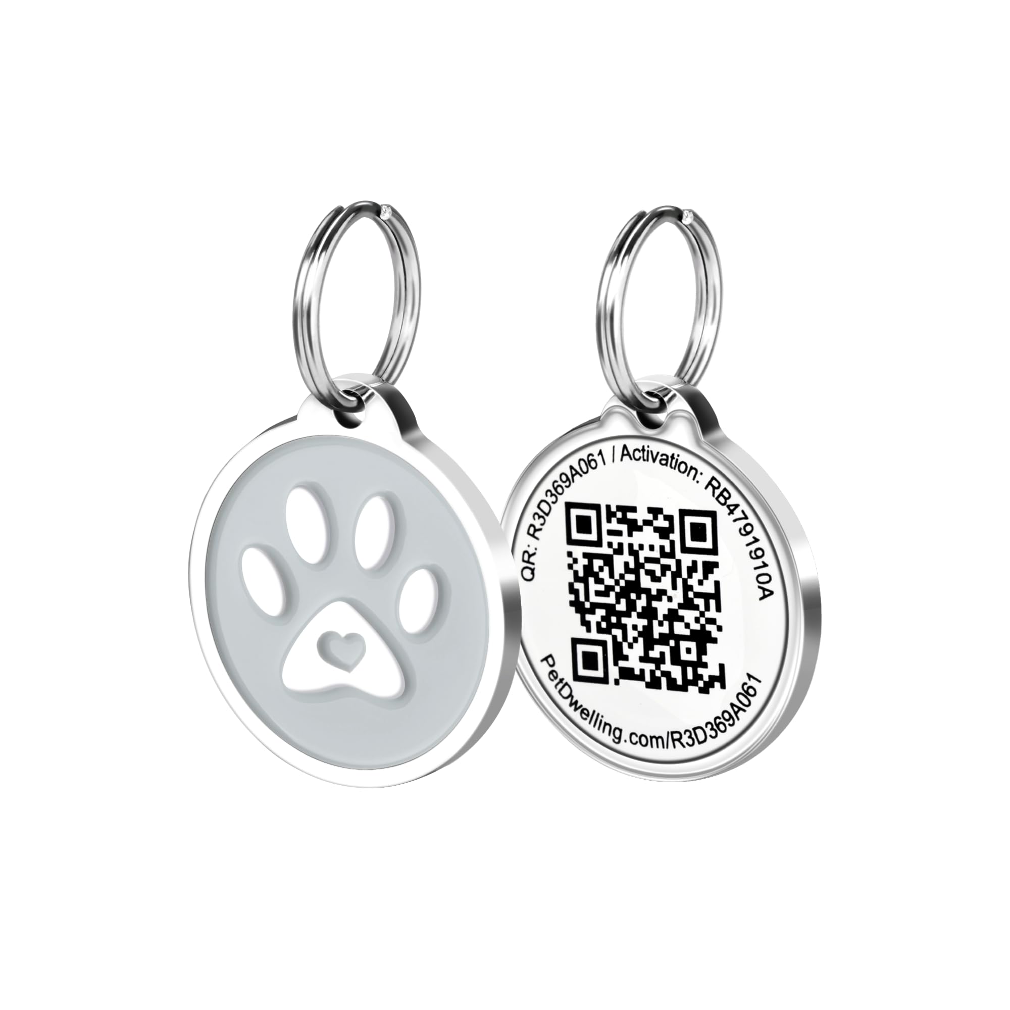Pet Dwelling Premium Qr Code Pet Id Tags - Dog Tags And Cat Tags, Connect To Online Pet Profile, Receive Instant Scanned Tag Location Email Alert(Gray Paw)