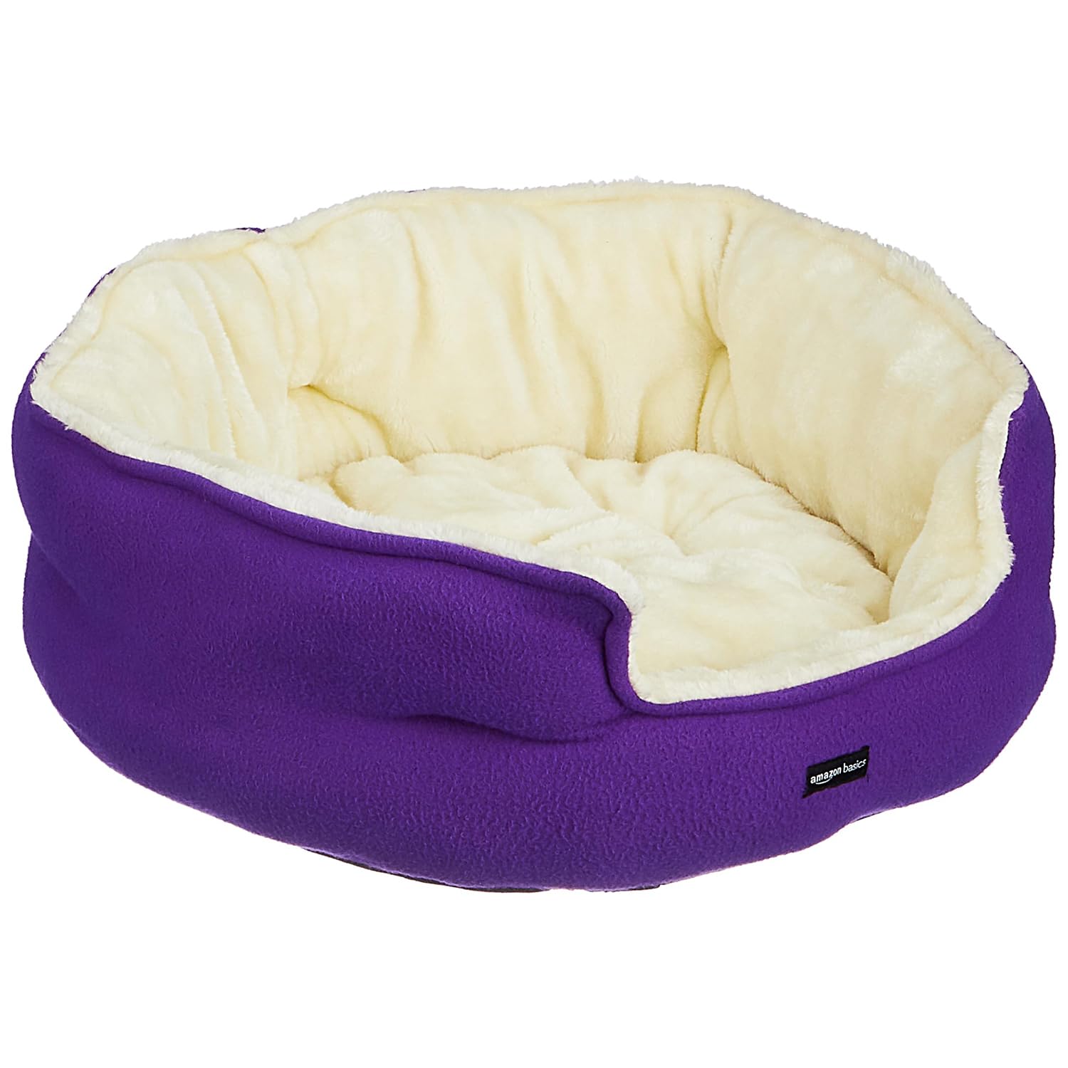 Amazon Basics Microfiber Fleece Pet Bed | Indoor for Cats & Dogs | Small | Extra Soft & Durable | Purple | 58 x 57 x 24 cm