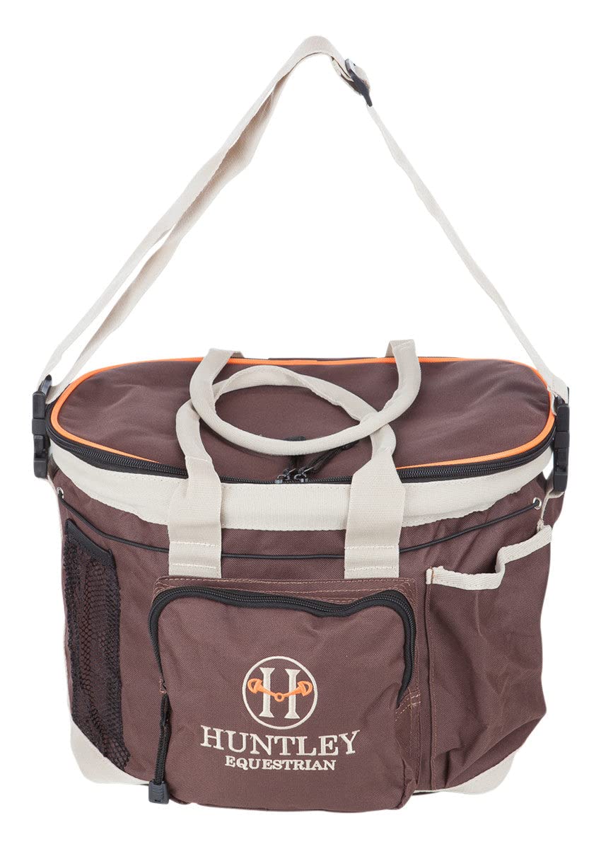 Huntley Equestrian Deluxe Grooming Bag Perfectly Designed Easy Access Multi Pocket Zipper Top Closure Double Handles Shoulder Strap Exterior Pockets - Brown
