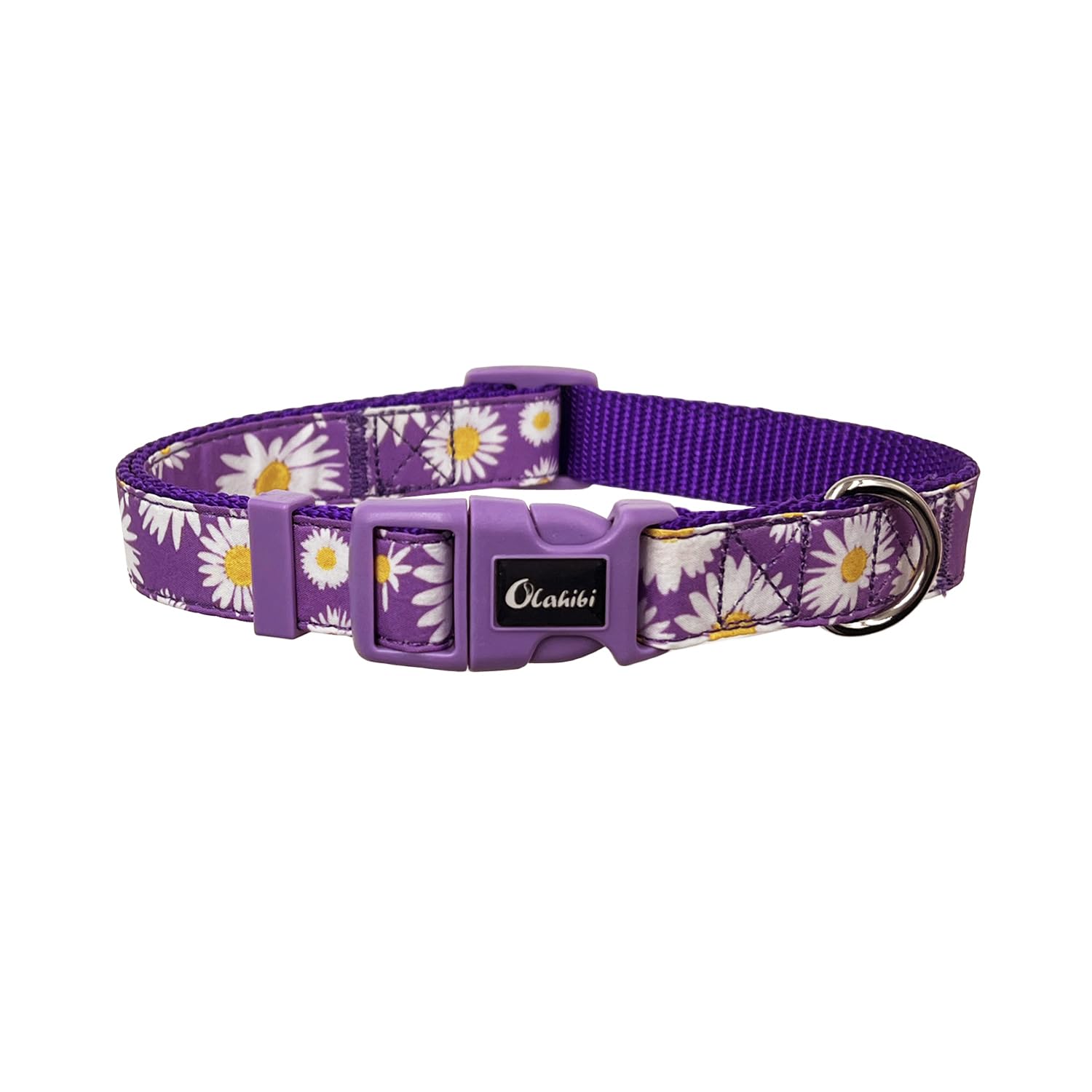 Olahibi Dog Collar Leash Set, Floral Pattern, Nylon Webbing Plus Cotton Ribbon, 5Ft Matching Leash, For Small Dogs.(S, Purple Da