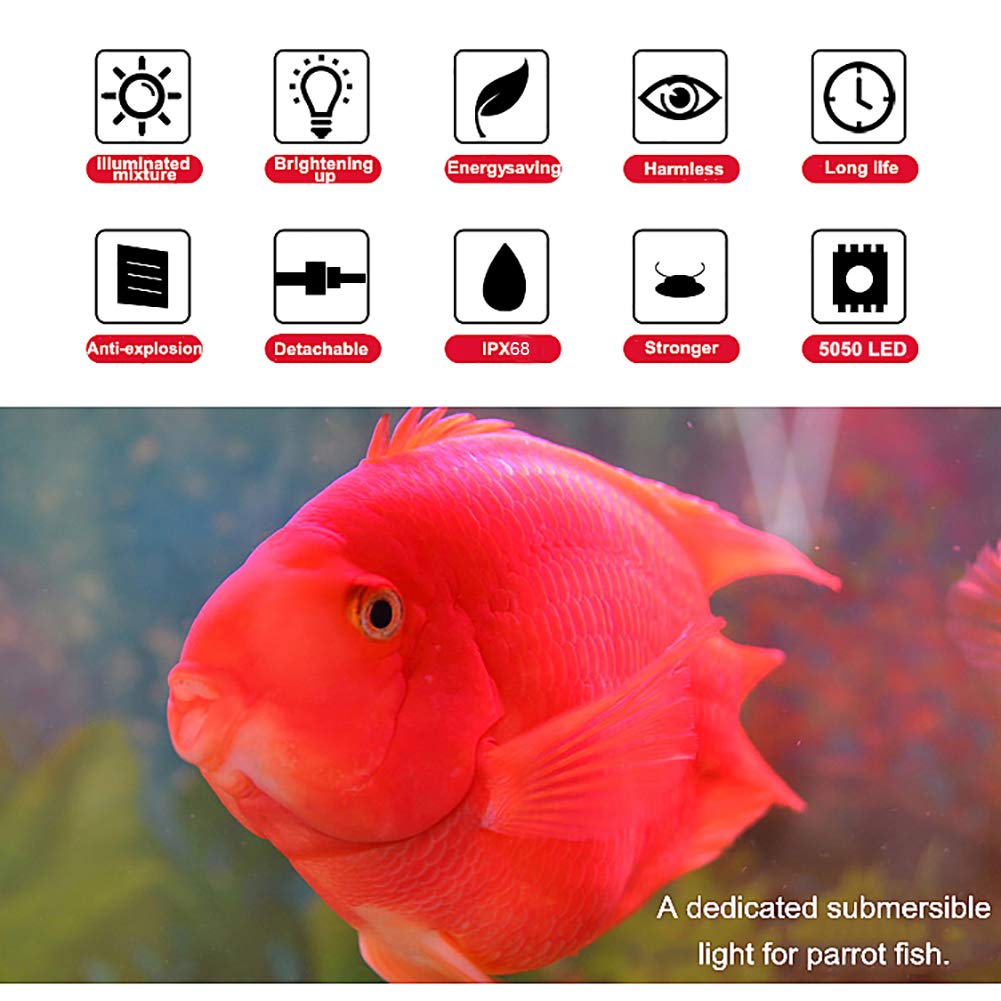 Mq 8 In Submersible Led Aquarium Light, 1.2W Color Changing Fish Tank Light With Remote Control, Ip68 Crystal Glass 9 Leds Lights Bar, For Fish Tank 10-15 Inch
