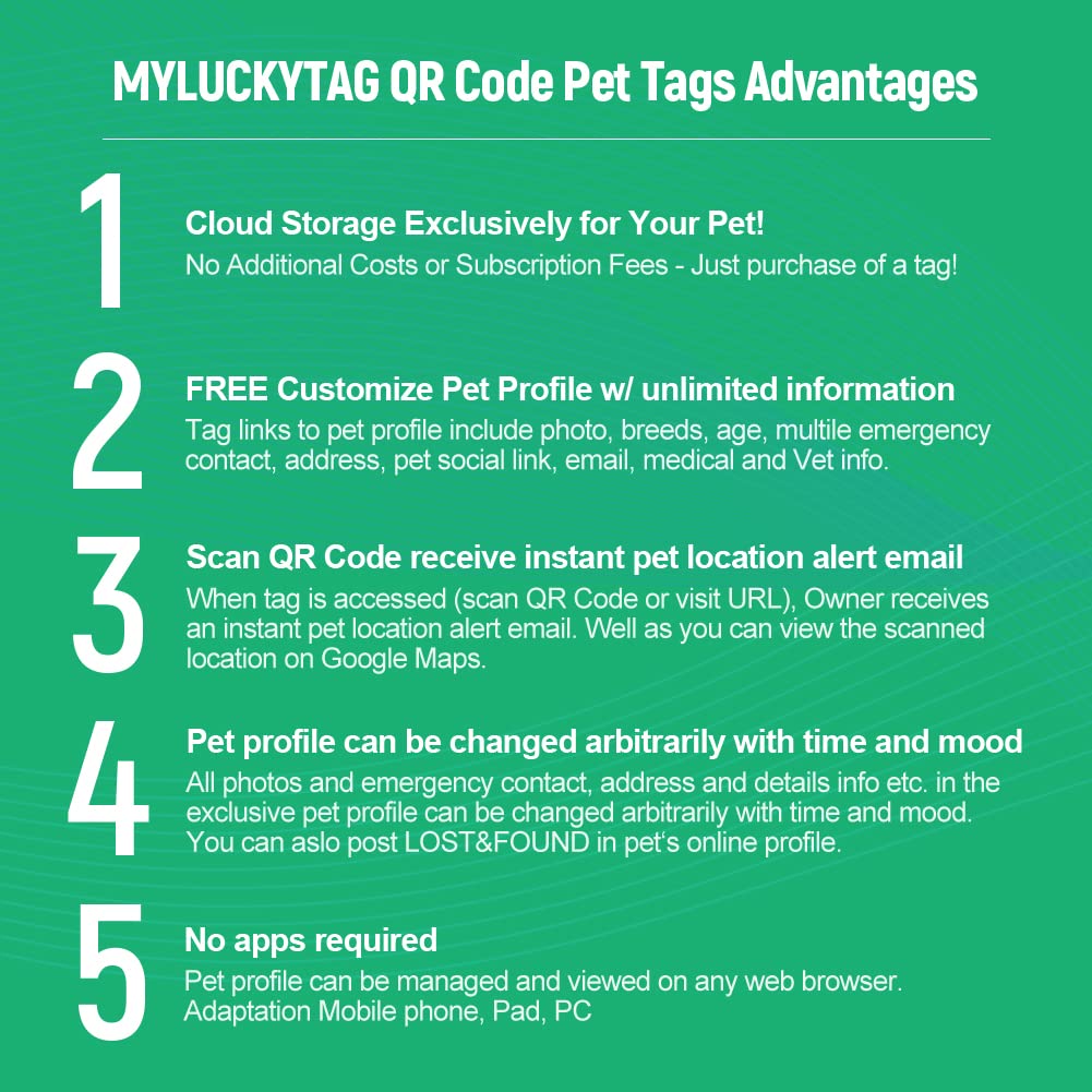 Myluckytag Stainless Steel Qr Code Pet Id Tags Dog Tags - Pet Online Profile - Scan Qr Receive Instant Pet Location Alert Email