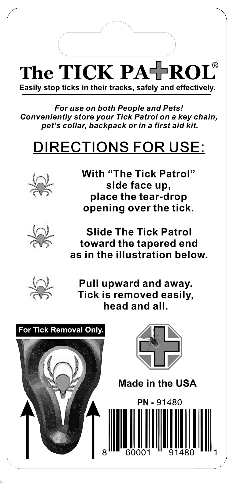 The Tick Patrol Tick Remover for People & Pets, Assorted Colors, Aluminum, Model PN-91480, 1 Count