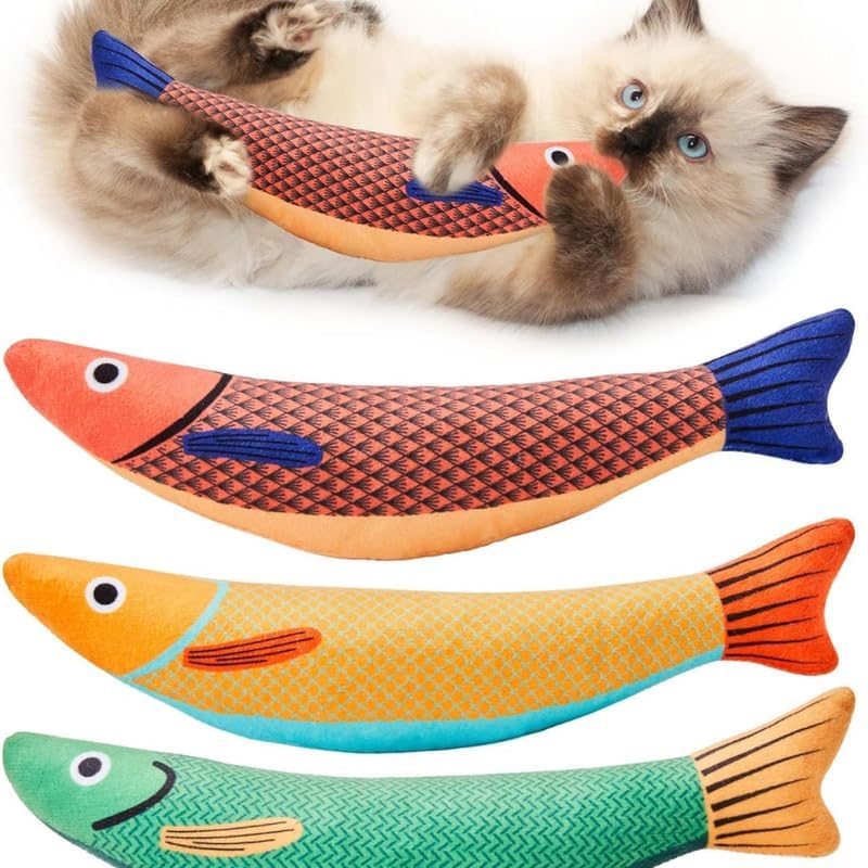 D&C Paws Catnip Fish Toy For Cats Soft And Durable, Interactive Cat Kicker Toys For Indoor Kitten Exercise 8 Inches Teething Che