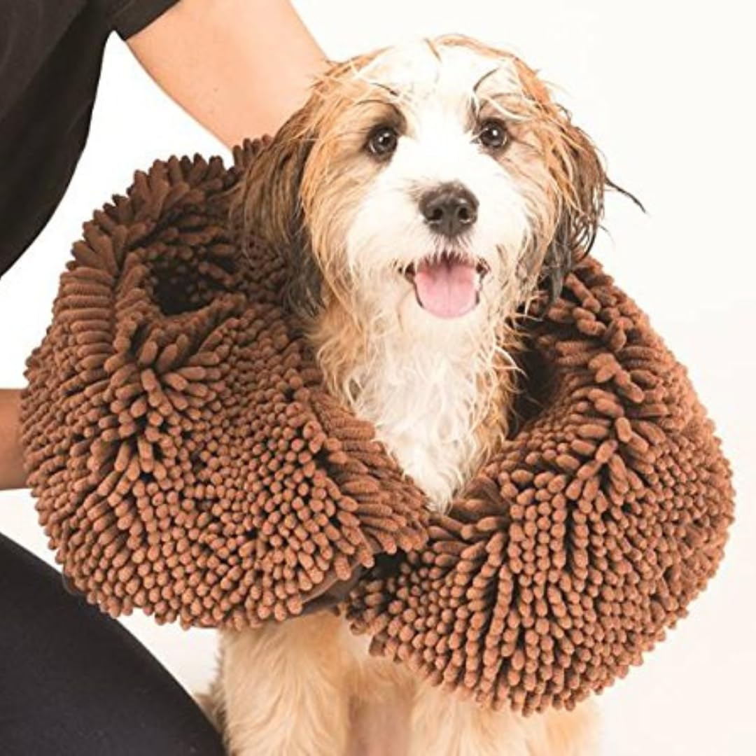 Dog Gone Smart Shammy Dog Towels For Drying Dogs - Heavy Duty Soft Microfiber Bath Towel - Super Absorbent, Quick Drying, & Machine Washable - Must Have Dog & Cat Bathing Supplies | Brown 13x31"
