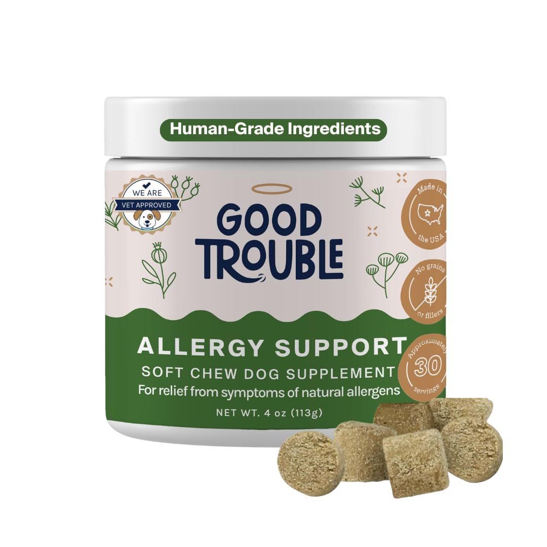 Good Trouble Pets Dog Allergy Support Soft Chew Supplements: Allergy Relief for Itching and Licking - Seasonal Allergy Relief fo