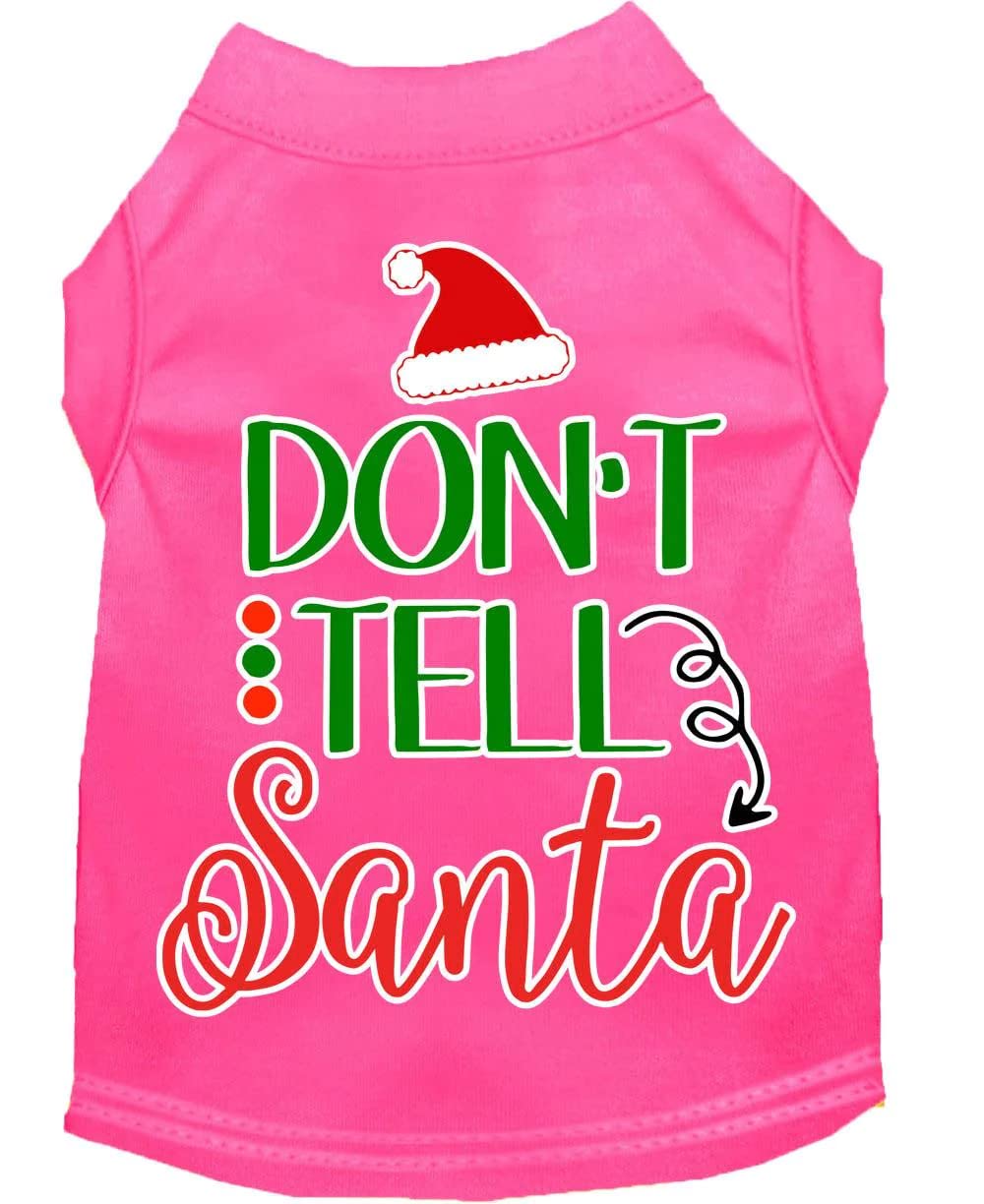 Christmas Pet Dog & Cat Shirt Screen Printed, "Don't Tell Santa" Yellow SM (3-6 lbs.)