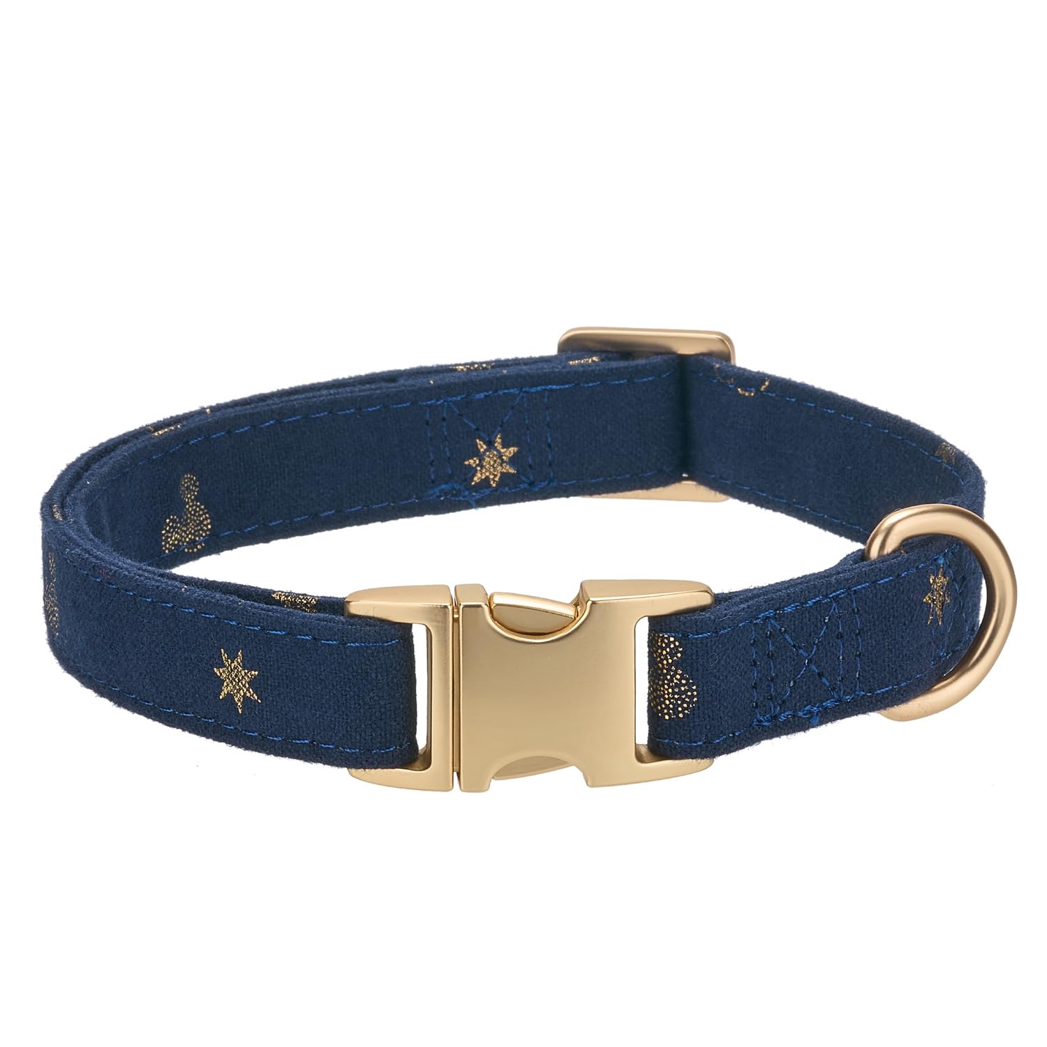 Ewinoom Cotton Dog Collar With Metal Buckle Adjustable Soft Dog Collars With Gold Star For Small Medium Large Dogs,Dark Blue,Sma