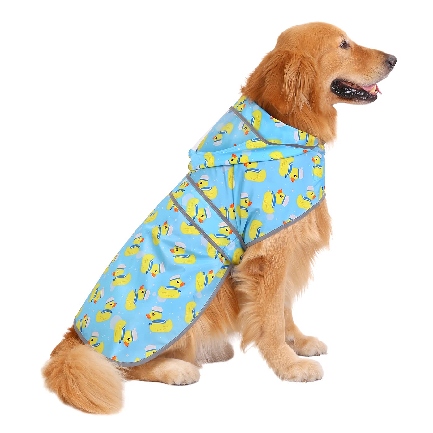 Hde Dog Raincoat With Clear Hood Rain Jacket Poncho For Small Medium Large Dogs Sailor Ducks Blue - Xl