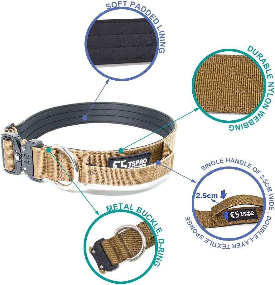 Tspro Premium Dog Collar With Handle Thick Dog Collar Adjustable Dog Collar Heavy Duty Quick-Release Metal Buckle Dog Collar For Small Or Medium To Extra Large Dogs(L-Silver)