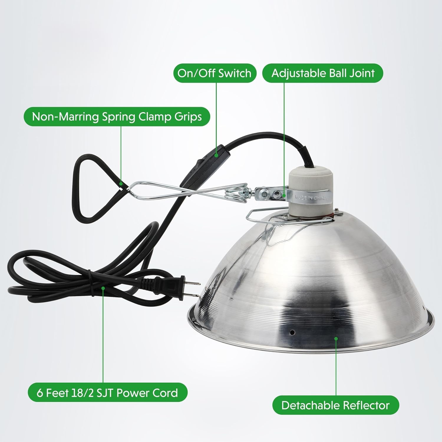 Simple Deluxe Adjustable Clamp Lamp with 10.5 Aluminum Reflector and Bulb Guard, 250W E26 Socket (Bulb Not Included), 6ft 18/2 S
