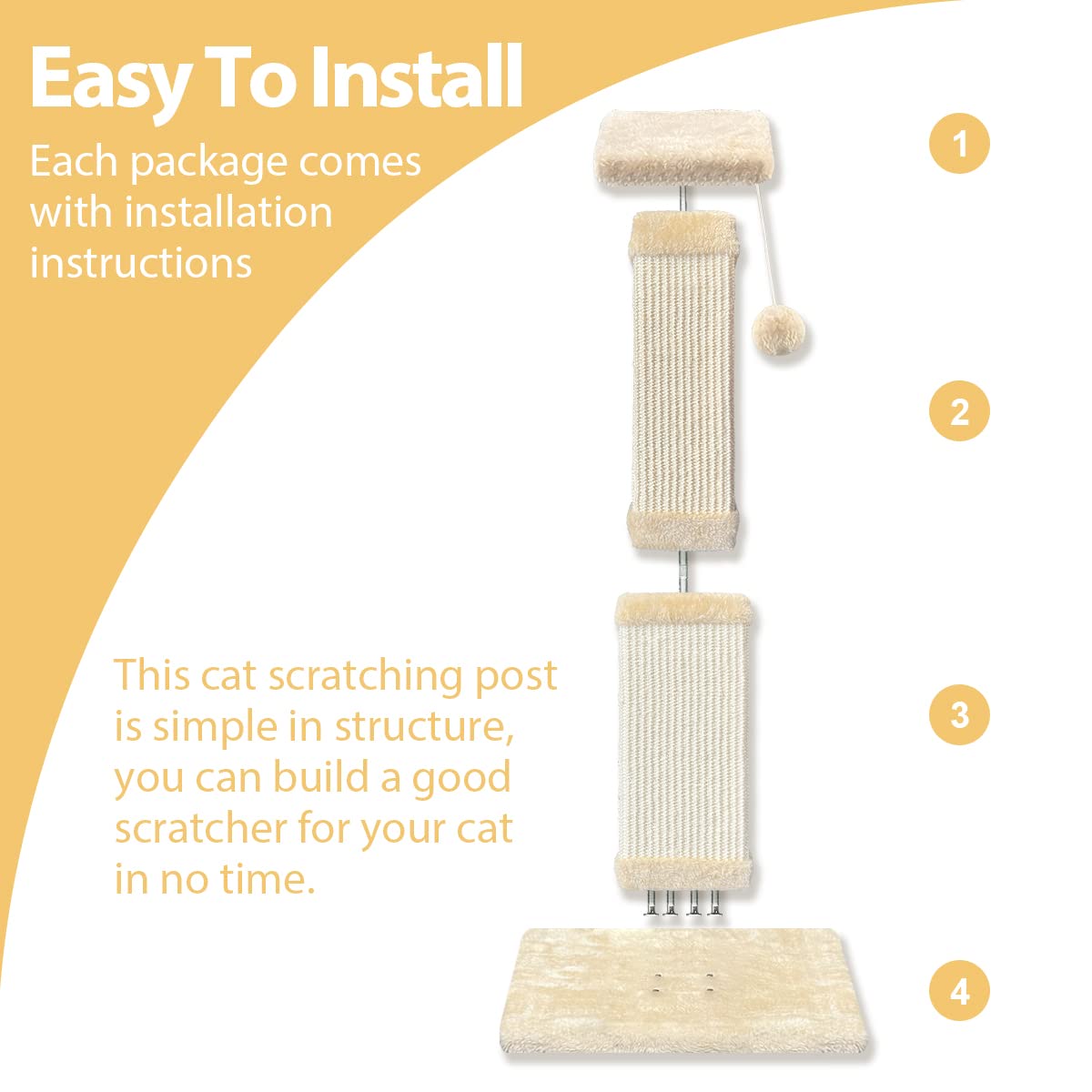 AGYM Cat Scratching Post - 32 Inch Beige Scratching Post for Large Cats with Natural Sisal, Model LM-1