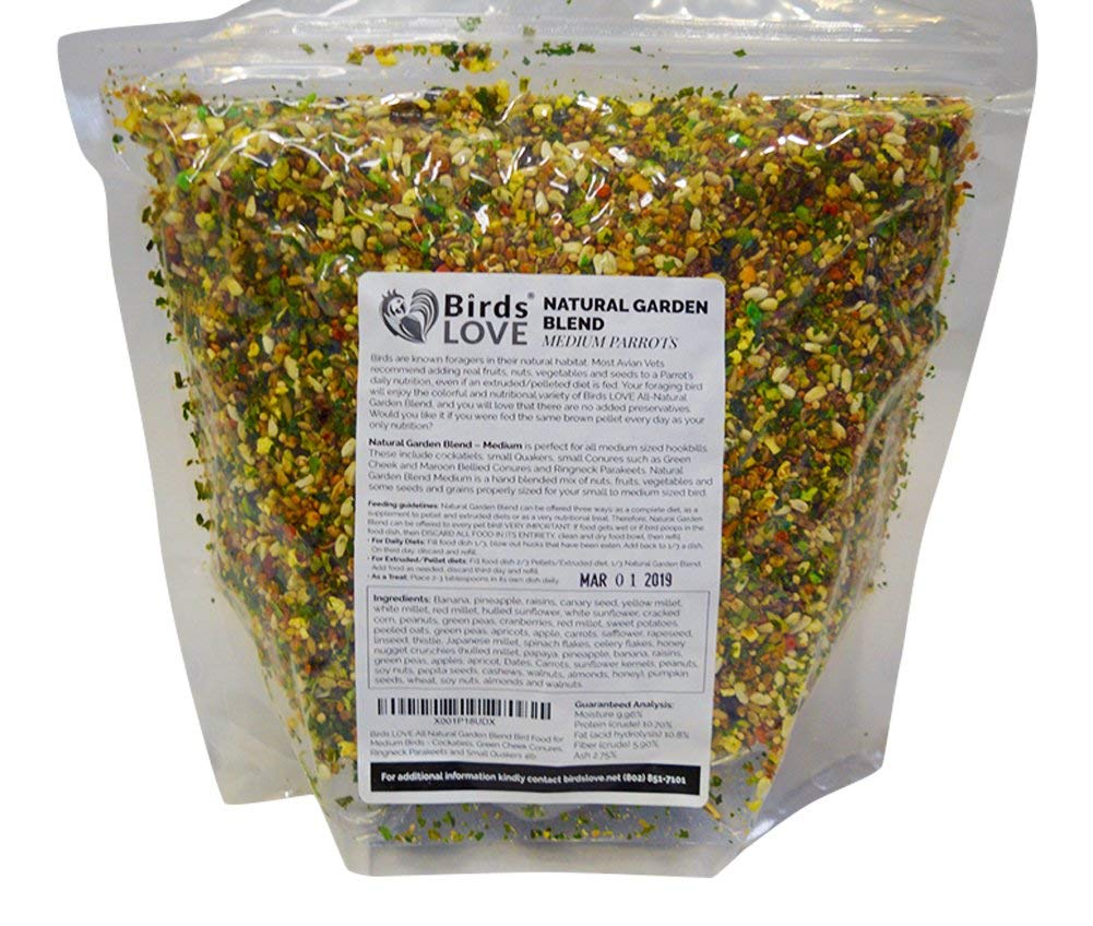 Birds LOVE All Natural Garden Blend Bird Food for Medium Birds - Cockatiels, Green Cheek Conures, Ringneck Parakeets and Small Q