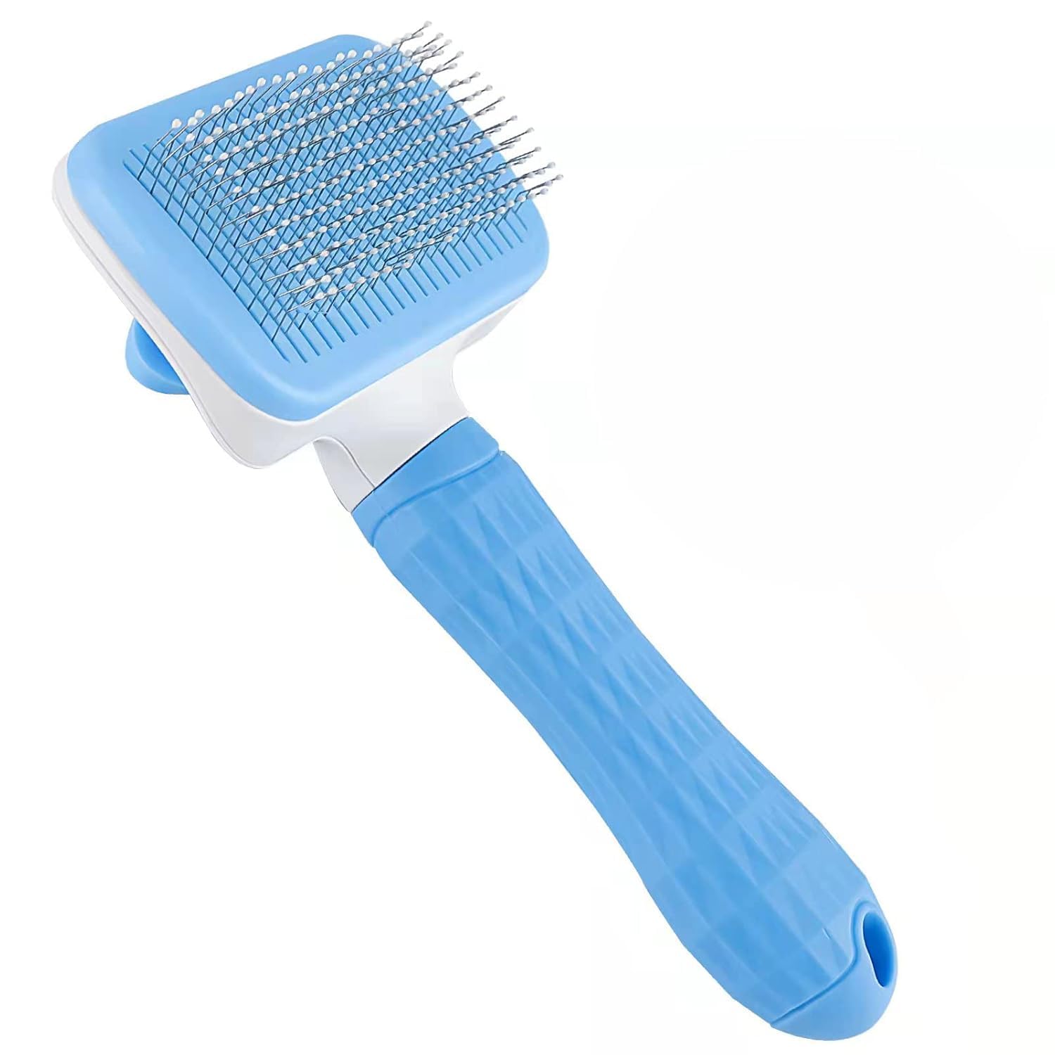 Pet Grooming Brush, SelfCleaning Slicker Brush With Ergonomic Handle, Blue And White, For Dogs And Cats