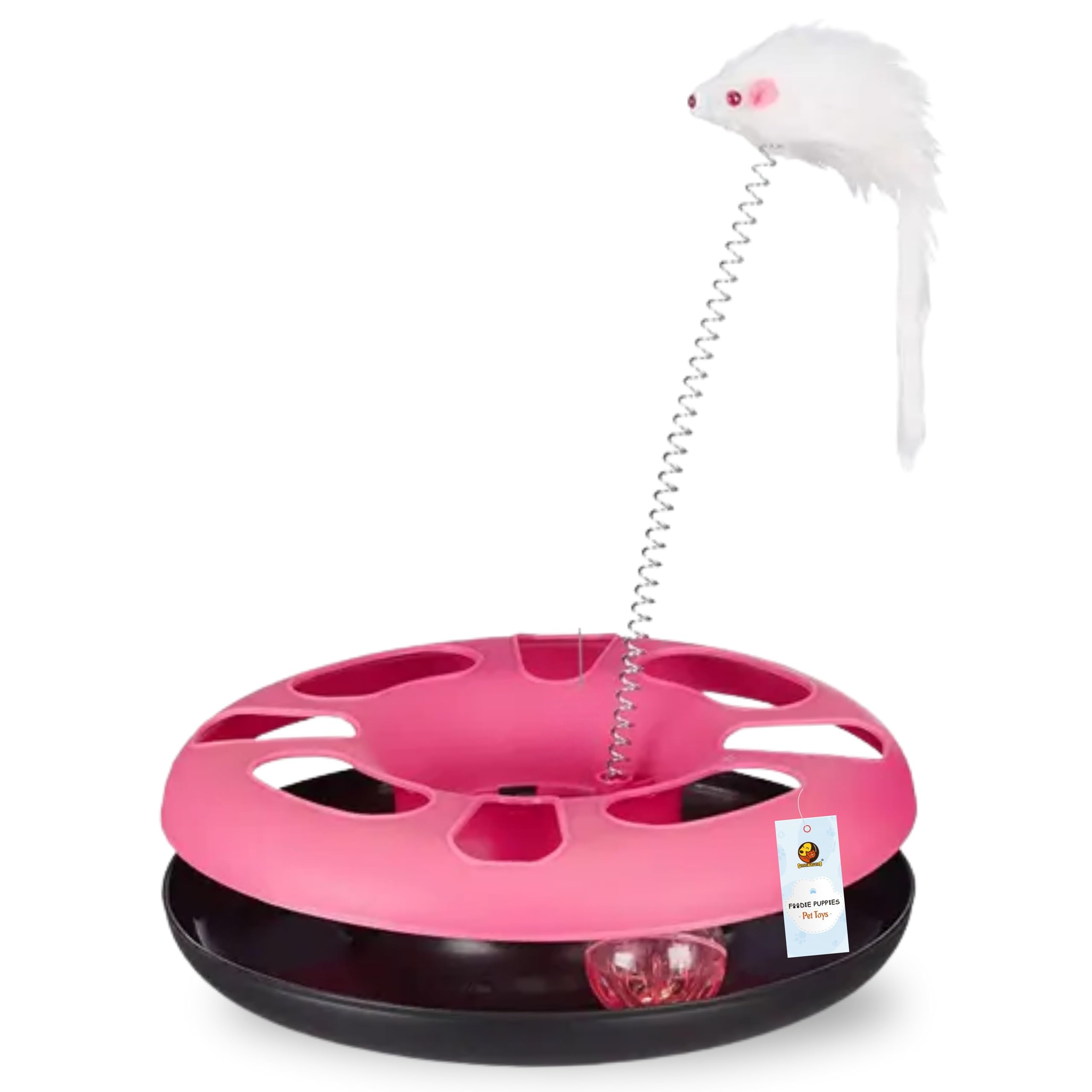 Foodie Puppies Cat Happy Circle With Ball Bell And Feather Mouse Attached For Cats And Kittens (Color May Vary) | Interactive Fu