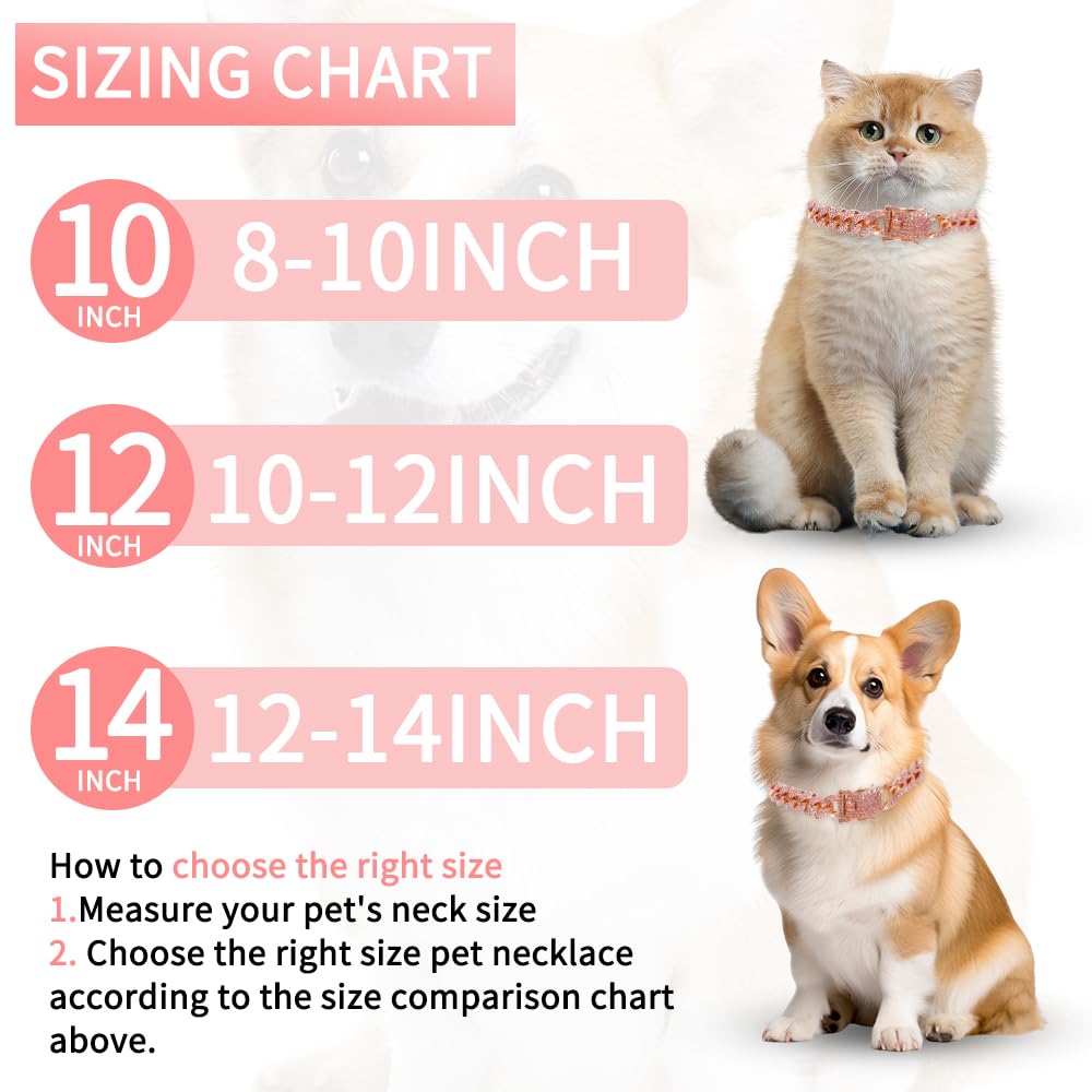 Pink Dog Collar For Female Dogs - Chihuahua, Small, Puppy Cuban Link Collar And Leash - Cute Spiked Cat Collar