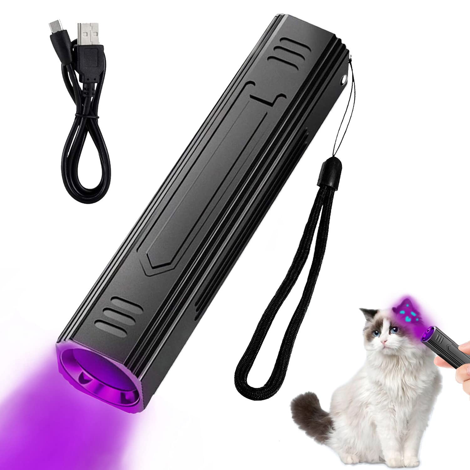 Woods UV Lamp,Portable 365nm Pet Cat Dog UV Black light Flashlight Cat Ringworm Detector,Doctor Pet Urine Detector for Analyzin