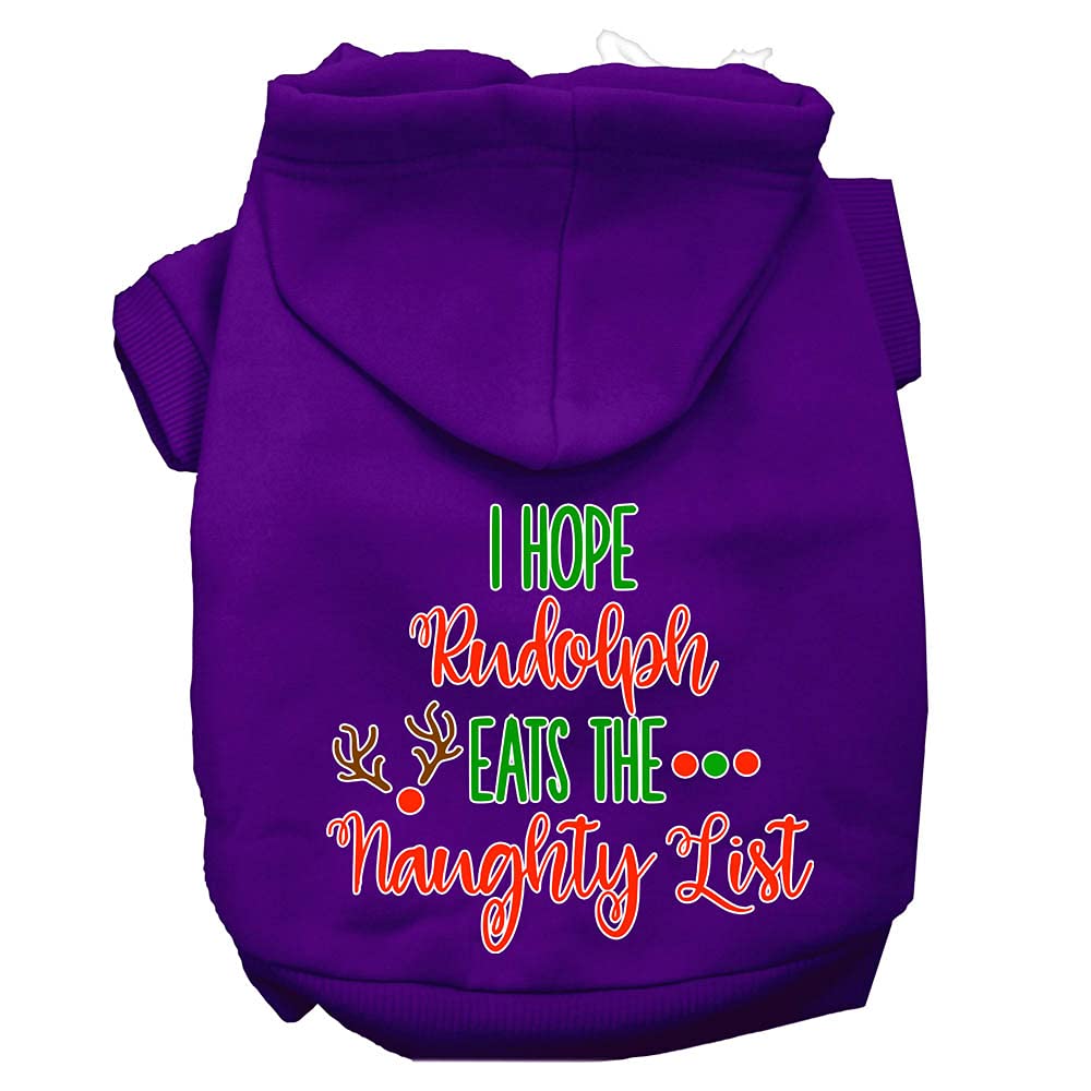 Christmas Pet Dog & Cat Hoodie Screen Printed, "I Hope Rudolph Eats The Naughty List" Purple 2XL (20-25 lbs.)