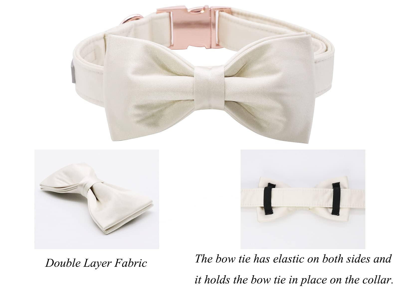 Lionet Paws Bowtie Dog Collar - Comfortable Silk Dog Collar With Detachable Bow Tie For Medium Dogs Wedding, Neck 13.5-22 Inches