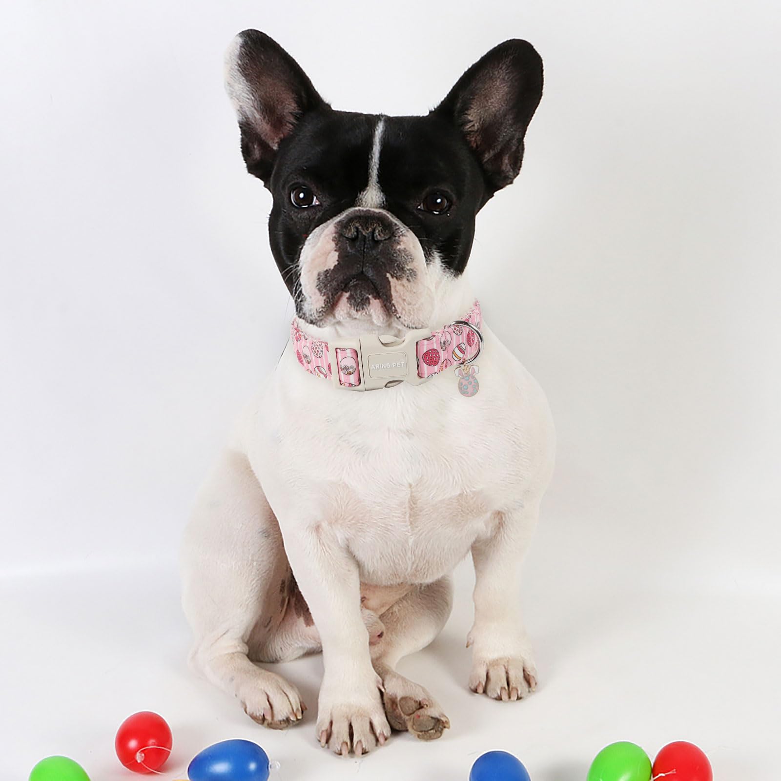 Aring Pet Easter Dog Collar-Cute Easter Eggs Dog Collar, Adjustable Easter Pink Striped Pet Collars Puppy Collar With Quick Rele
