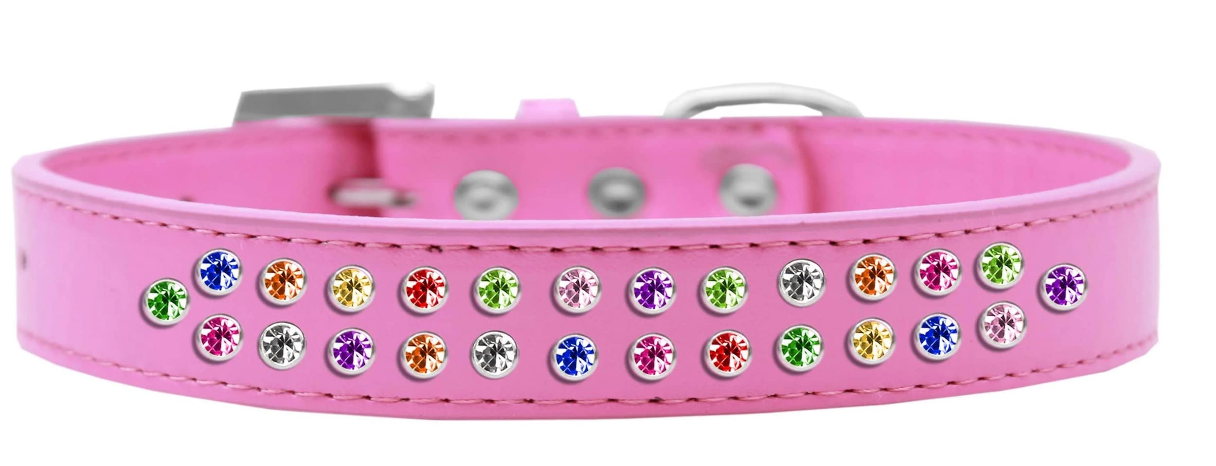 Mirage Pet Products Two Row Confetti Crystal Bright Pink Dog Collar, Size 18