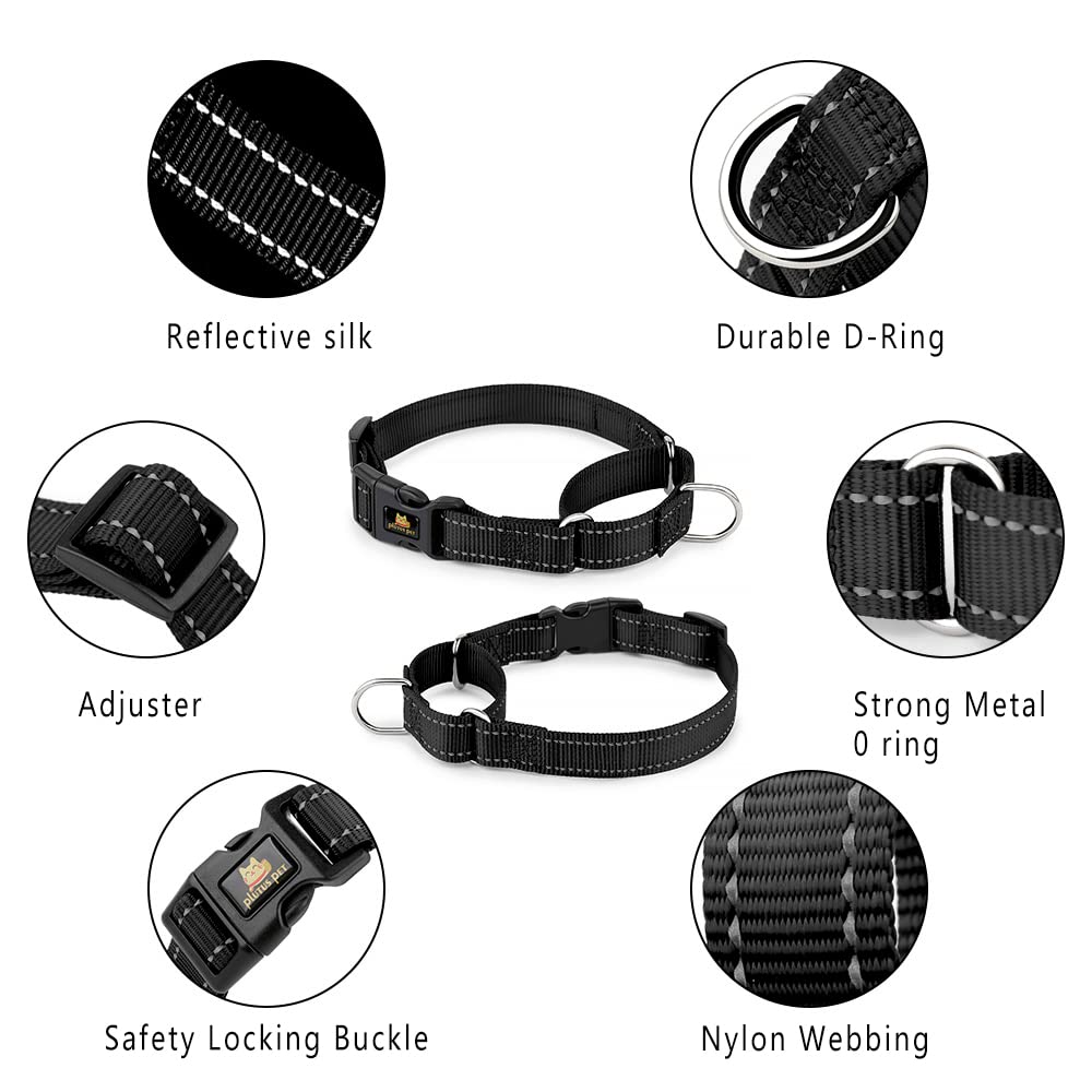 Plutus Pet Reflective Martingale Collar With Quick Snap Buckle,No Pull Dog Choker Collar For Small Medium Large Dogs,S,Black