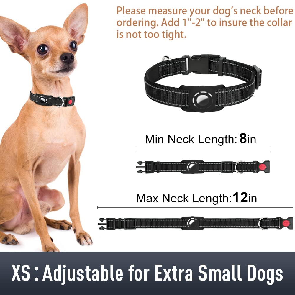 Erbine Airtag Dog Collar For Puppy Dogs, Reflective Dog Collars With Airtag Holder, Soft Padded & Safety Locking Buckle, Nylon Pet Collar Adjustable For All Breeds, Black