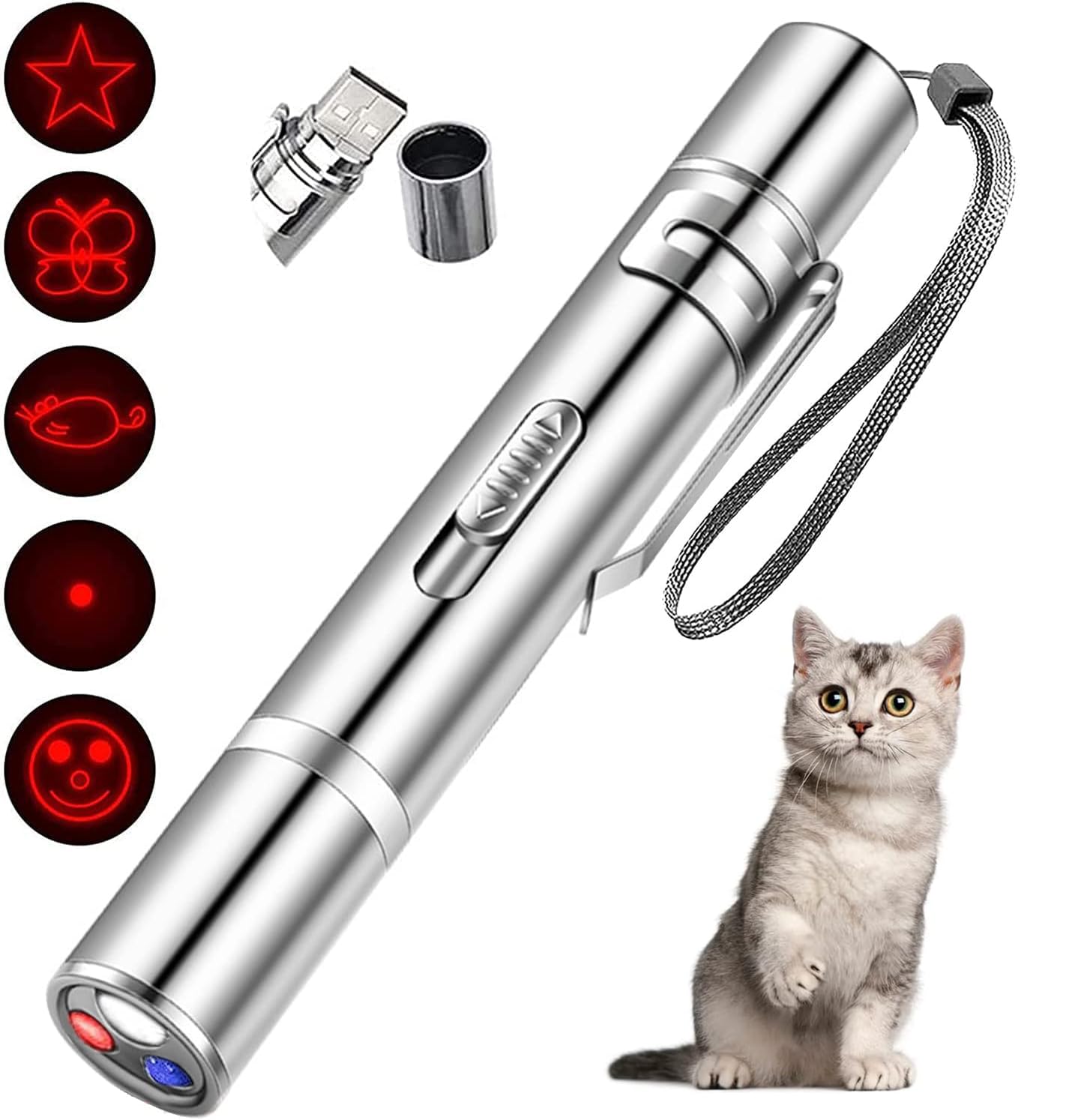 Cat Toys,7 In 1 Function Interactive Cat Toys 3 Lights Modes Led Pointer Cute Kitten Toys For Indoor Cats,Funny Pet Chaser Toy E