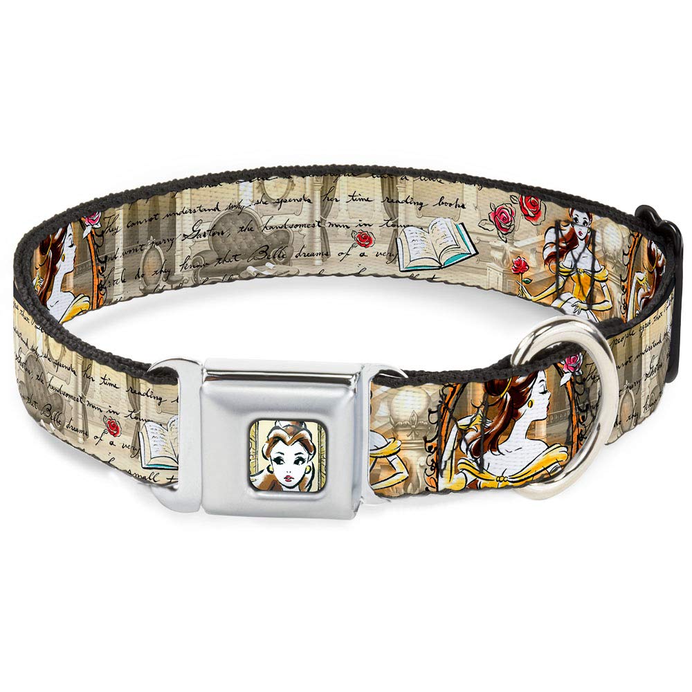 Buckle-Down Seatbelt Buckle Dog Collar - Belle Sketch Poses/Story Script - 1.5 Wide - Fits 16-23 Neck - Medium