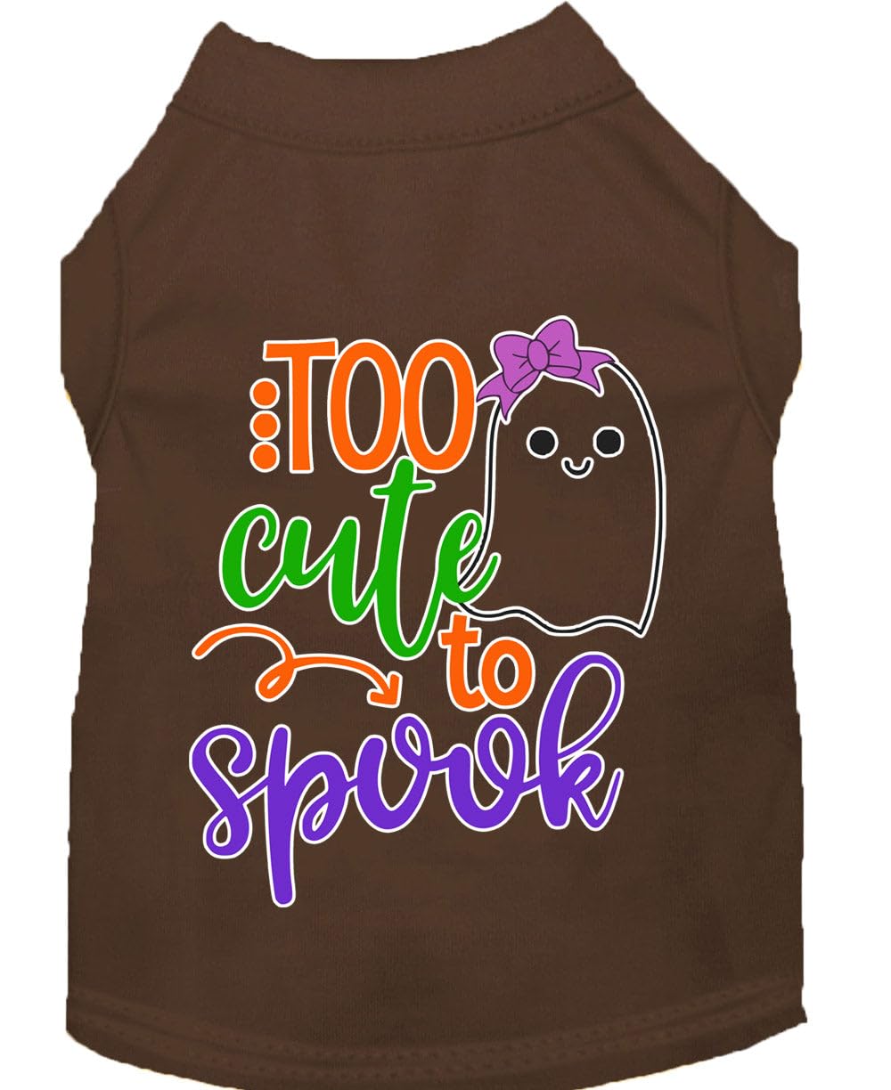 Halloween Pet Dog & Cat Shirt Screen Printed, "Too Cute To Spook - Girly Ghost" Brown XL (14-20 lbs.)