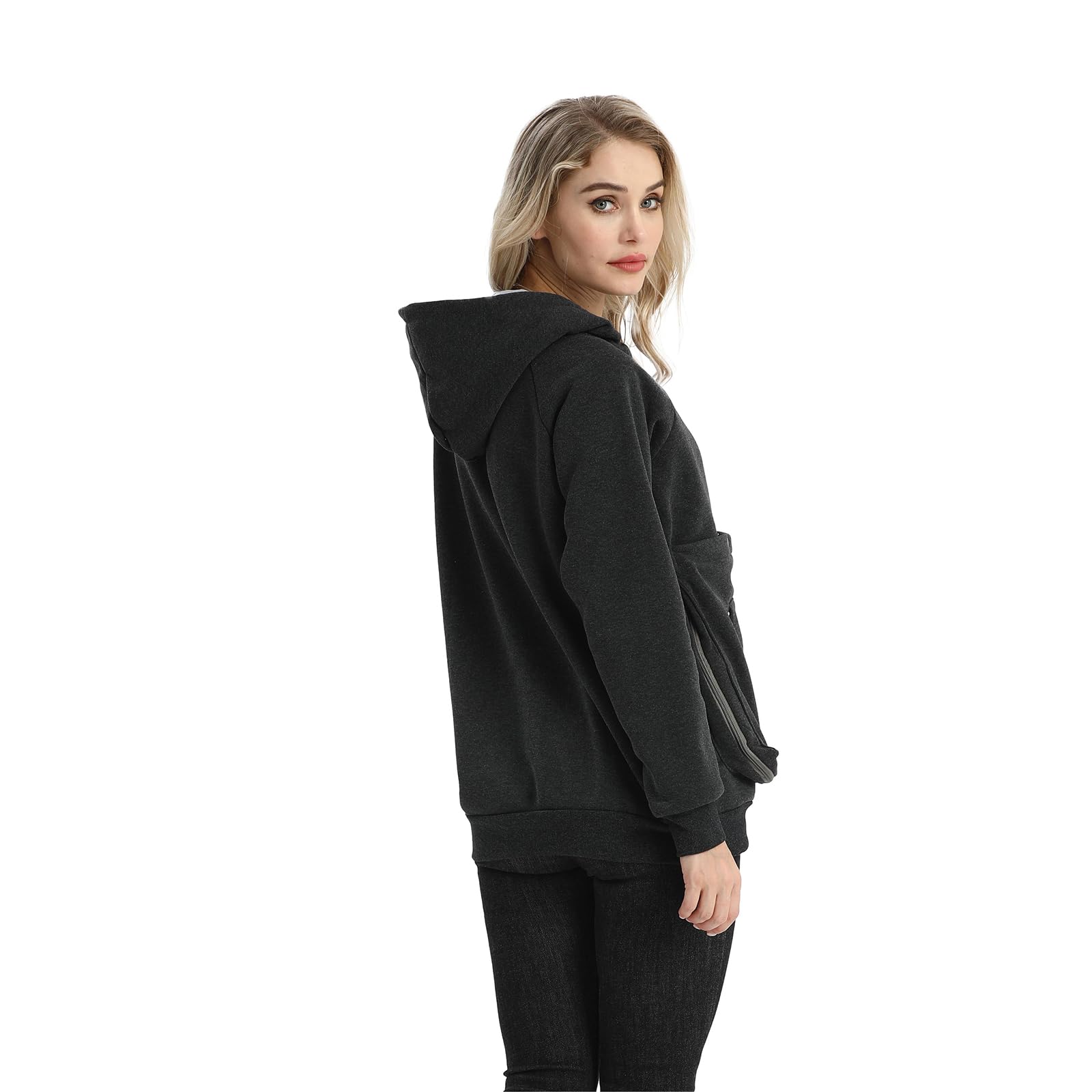 Alyc Cat Dog Carrier Hoodie Large Pet Pouch Sweatshirt Puppy Kitten Holder Pullover Top Kangaroo Hoodies For Women Dark Grey