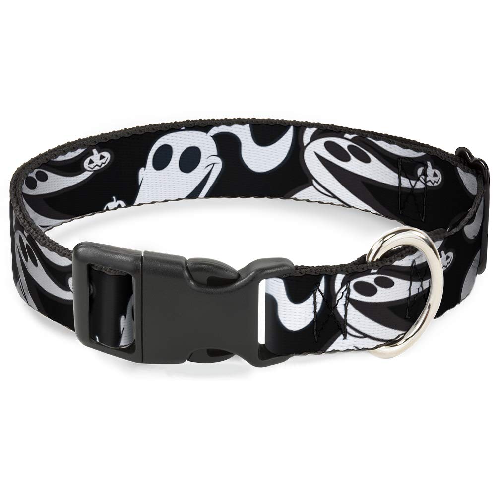 Buckle-Down Dog Collar Plastic Clip Nightmare Before Christmas Zero Expressions Black White 9 To 15 Inches 1.0 Inch Wide, Multi Color (Dc-Bksr-Wdy616-1.0-S)